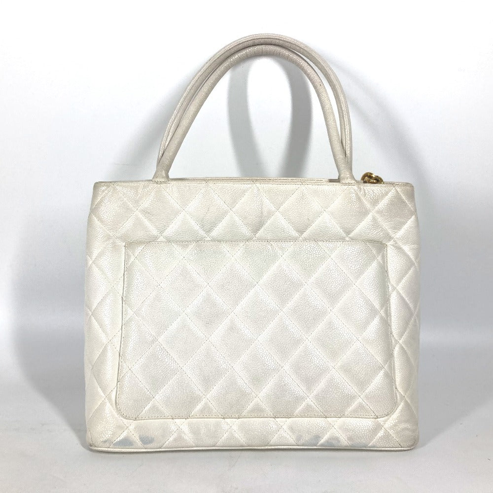 Chanel Caviar skin quilting matelasse CC COCO White Tote Bag