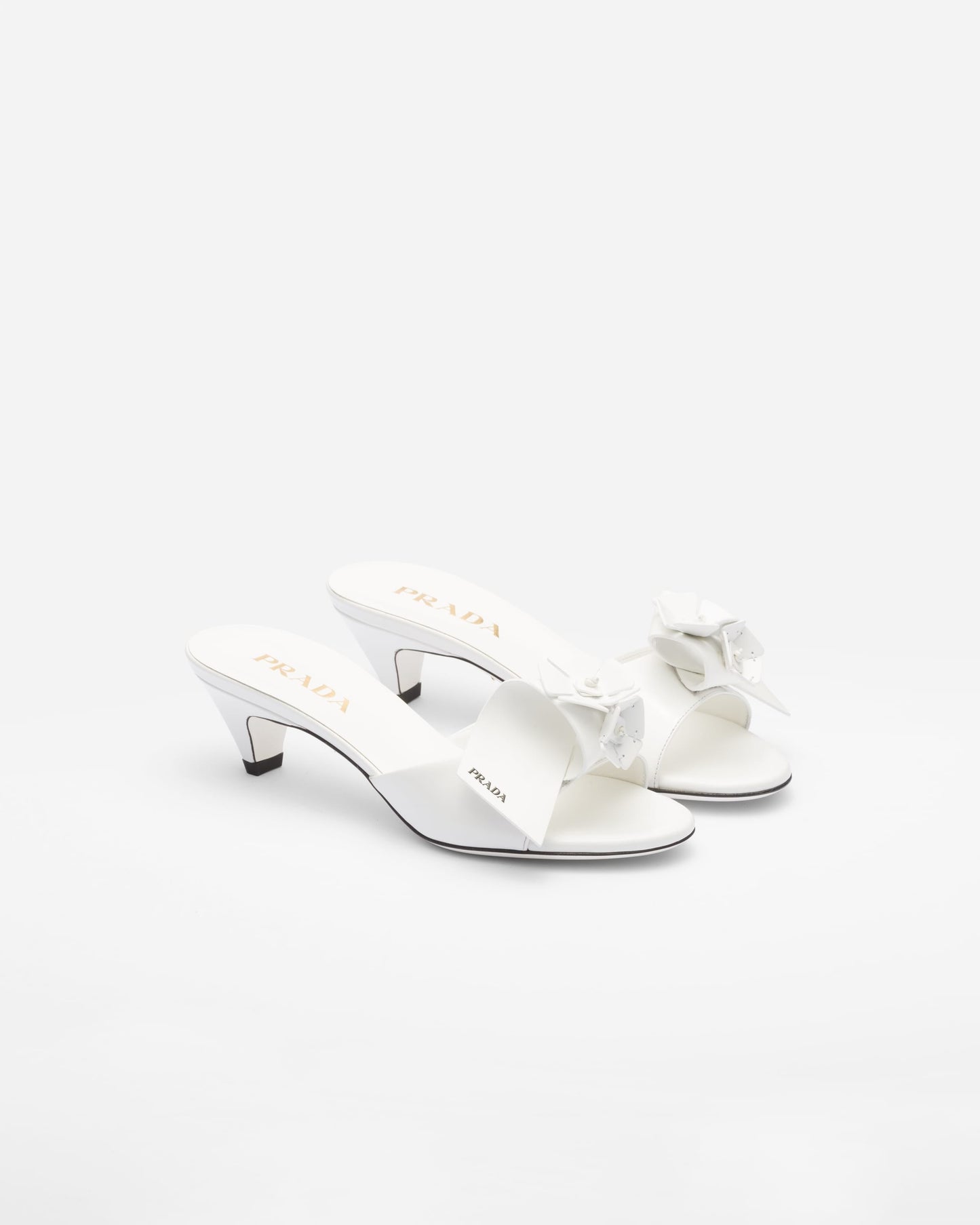 Prada Shoe Bianco heeled mules with Leather Patent White Shoes