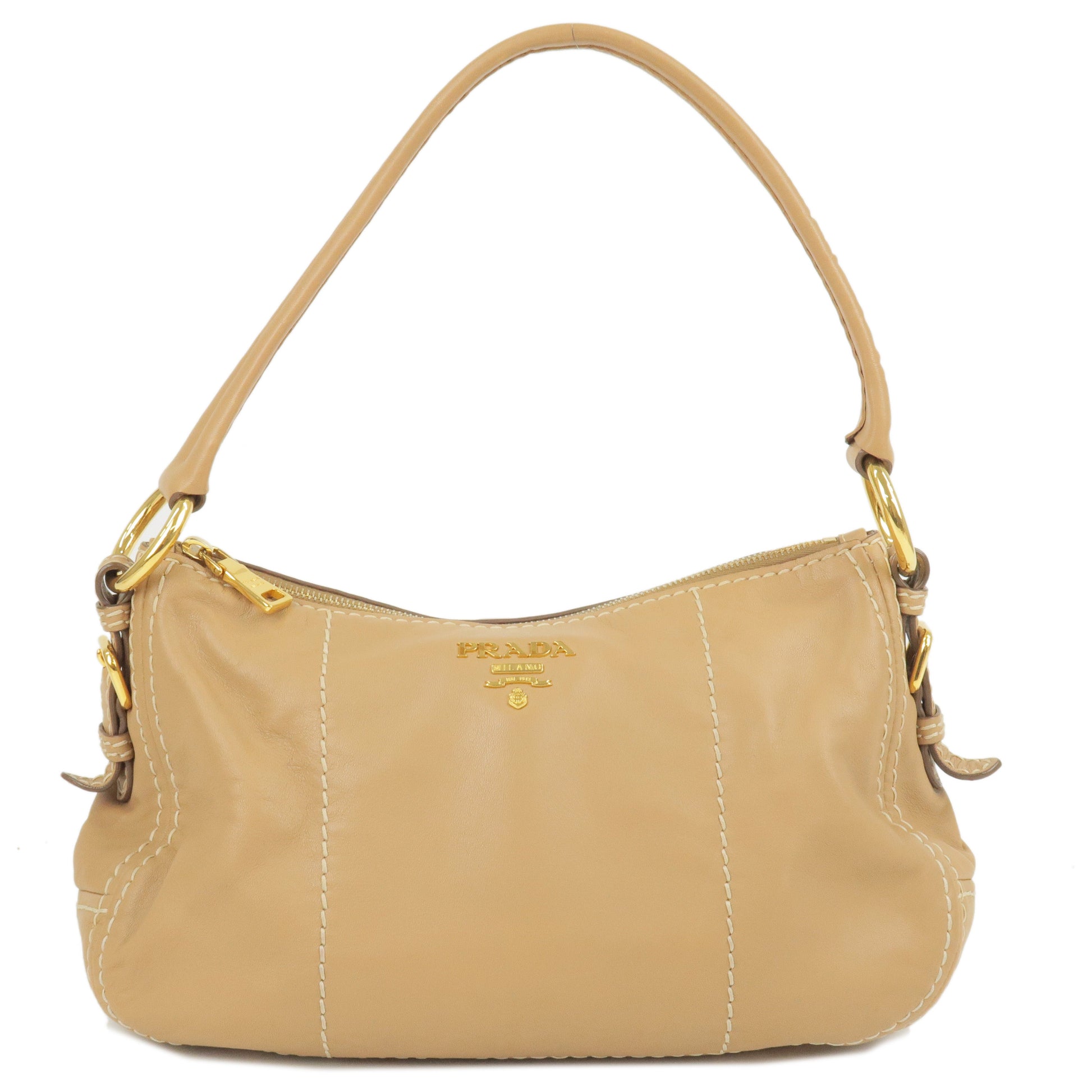 Prada Prada Logo Leather Shoulder Bag Hand Bag Beige