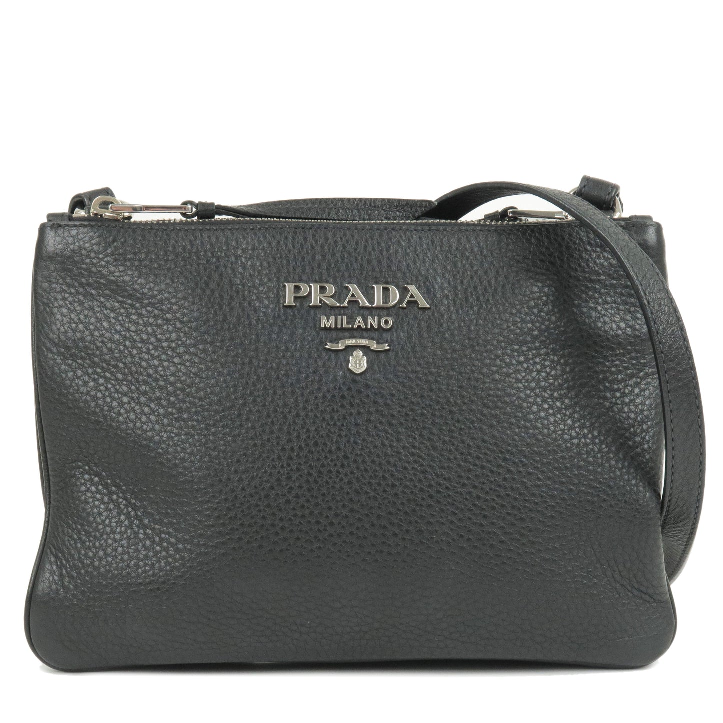 Prada Prada Logo Leather Shoulder Bag Silver Hardware Black