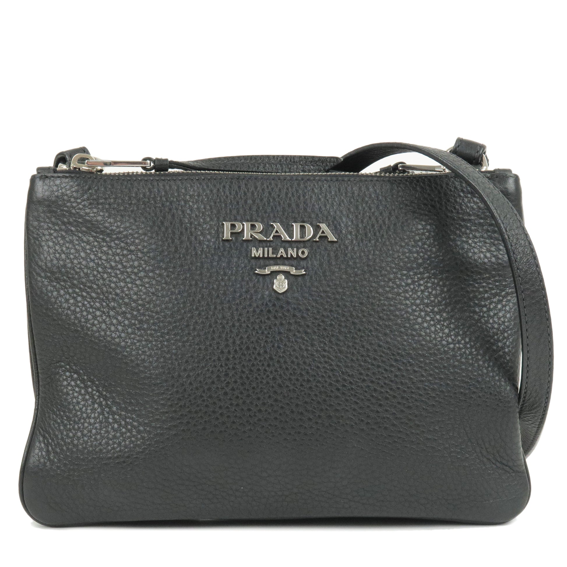 Prada Prada Logo Leather Shoulder Bag Silver Hardware Black
