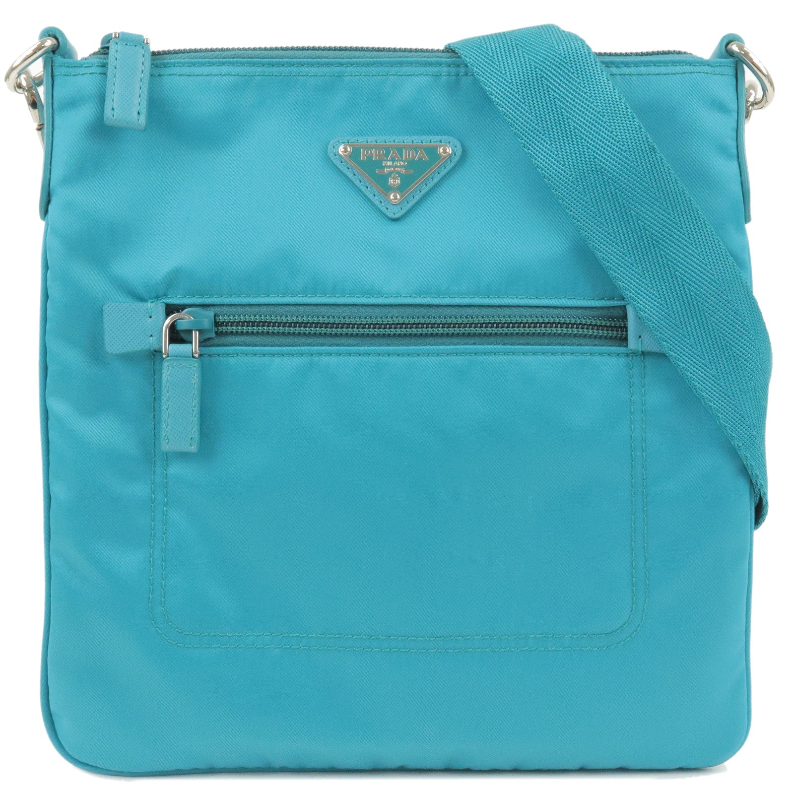 Prada Prada Logo Nylon Leather Shoulder Bag Turquoise Blue