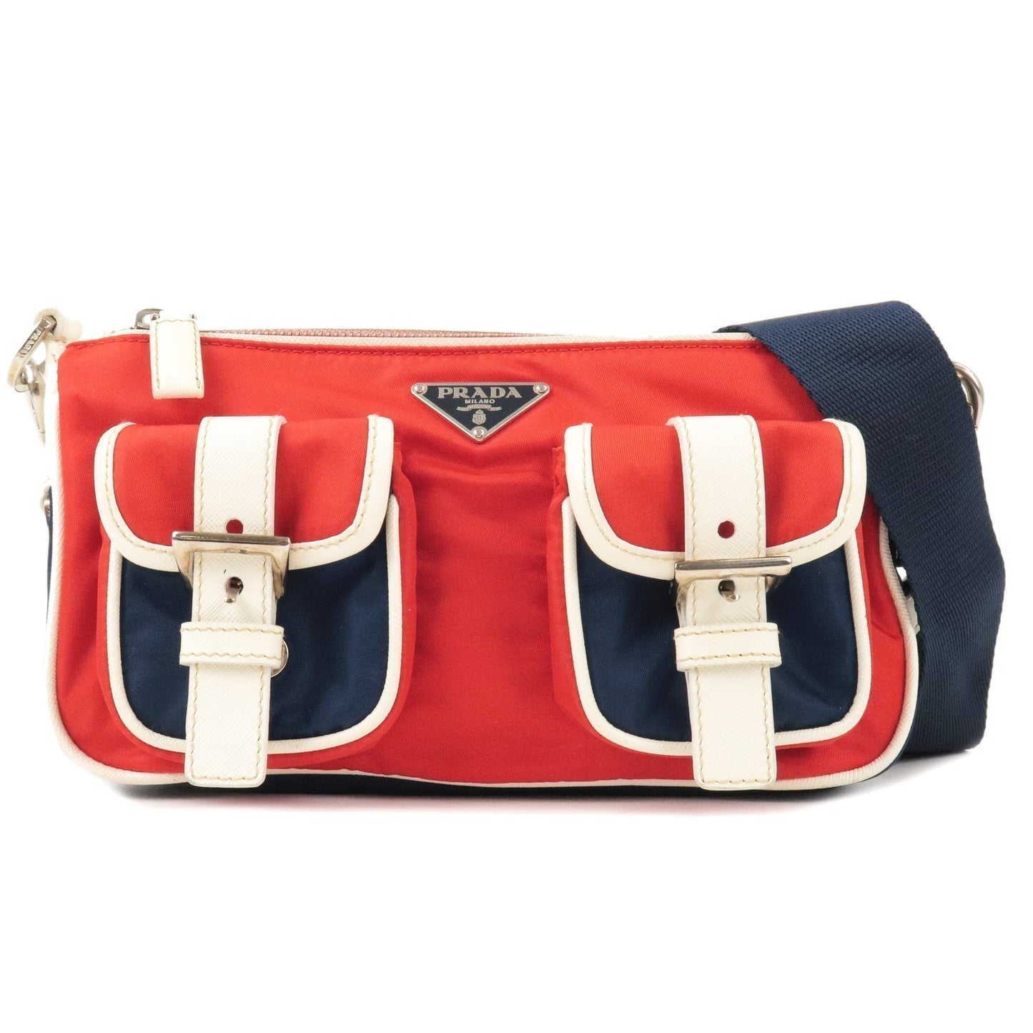 Prada Prada Logo Nylon Canvas Shoulder Bag Red Blue