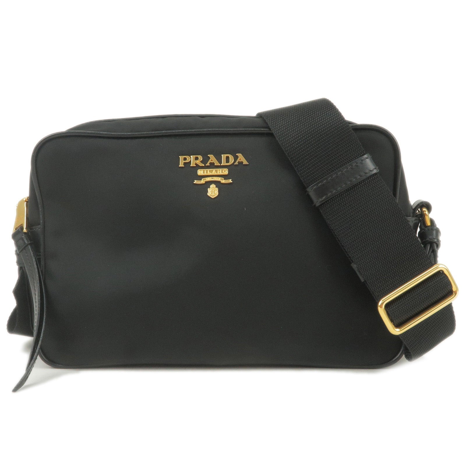 Prada Prada Logo Nylon Leather Shoulder Bag Nero Black 1Bh089 35966 1