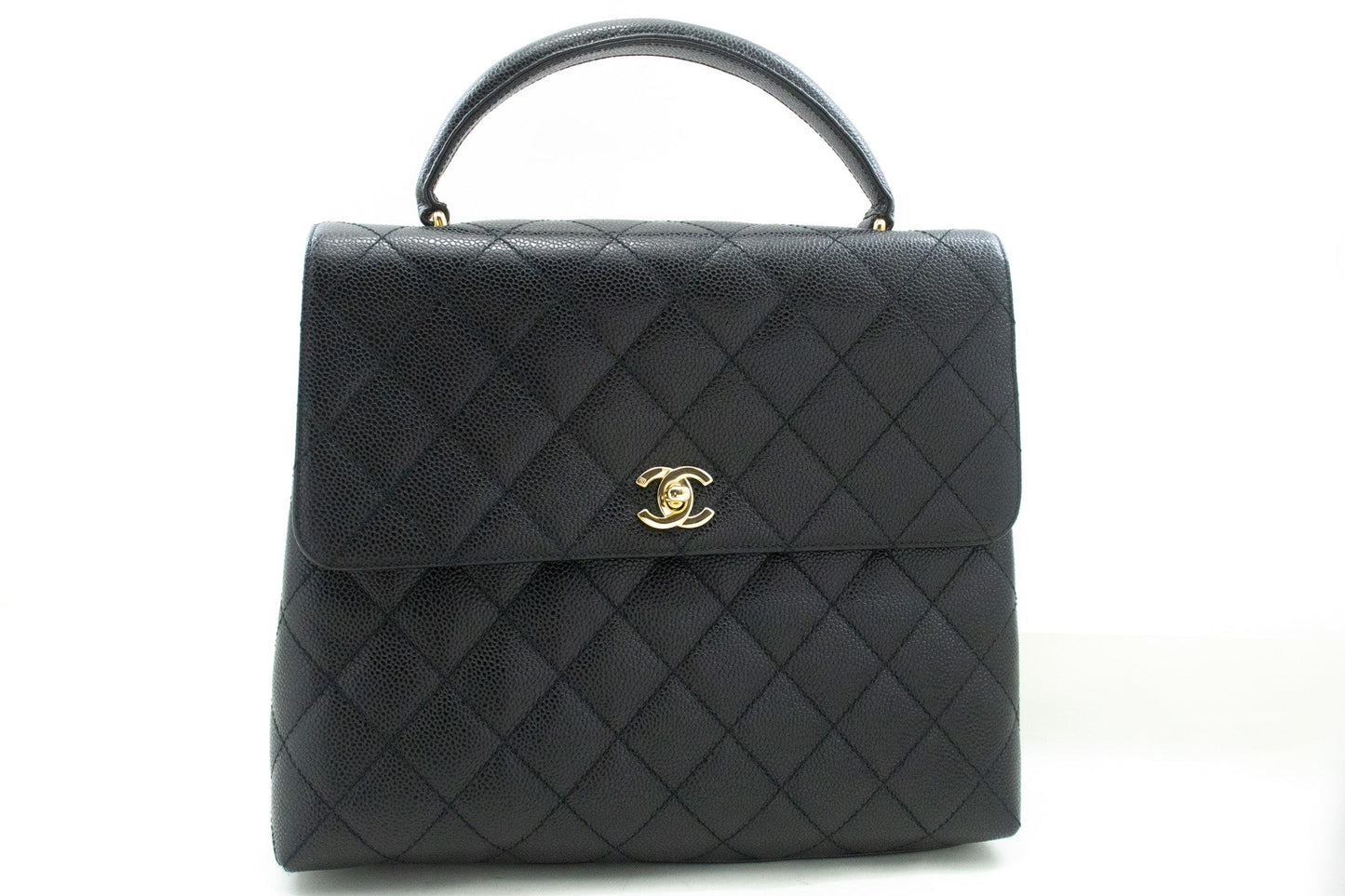 Chanel Caviar Handbag Top Handle Bag Kelly Black New Leather Gold