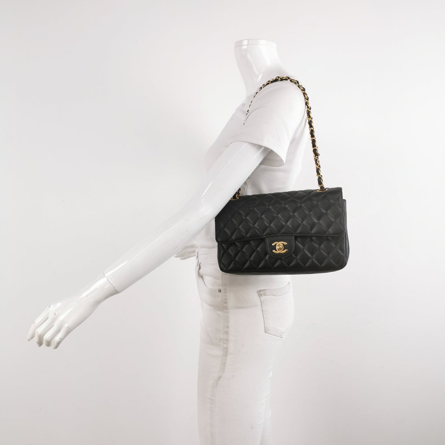 Chanel Classic Flap Caviar -tone Hardware Black Gold Leather Handbag Tone Hardware