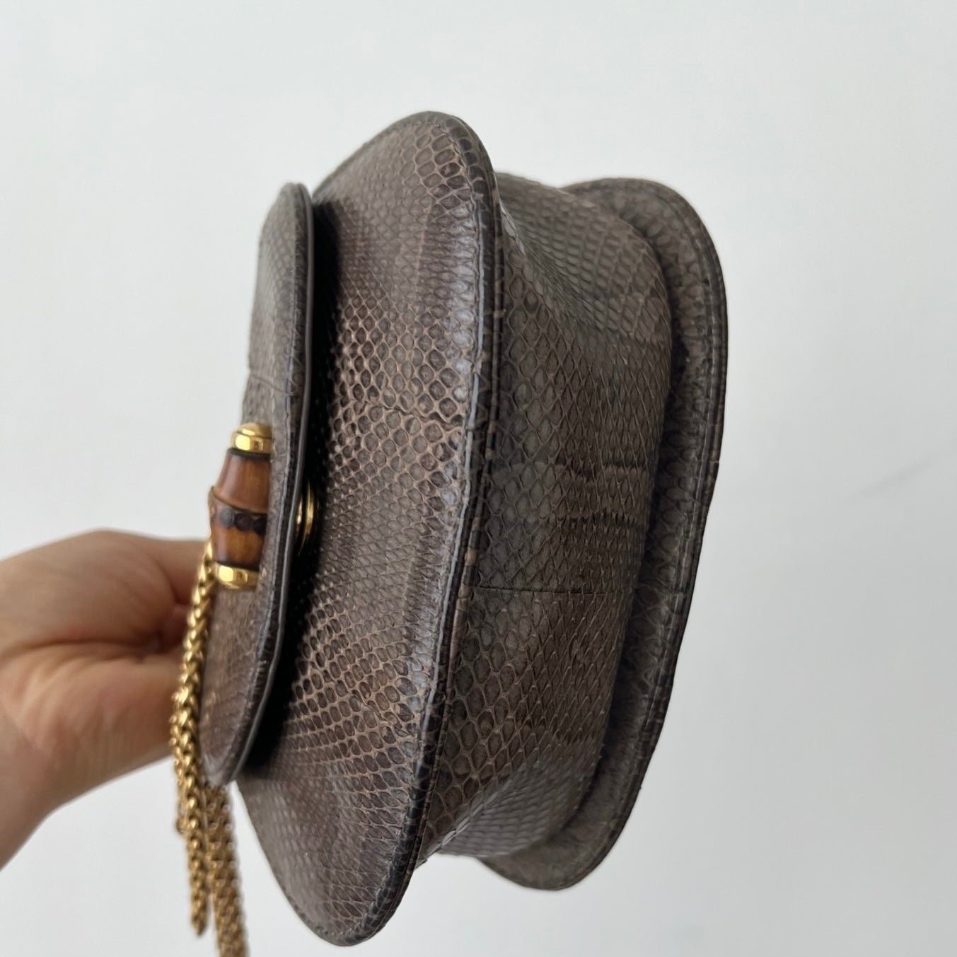 Gucci Bamboo Night Python Evening Bag With Mini Chain Clutch Bag