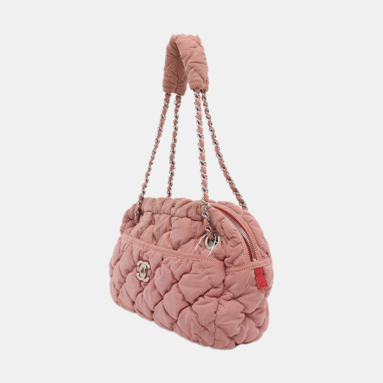 Chanel Nylon Bubble Striped Quilt Accordion Flap Pink Shoulder Bag