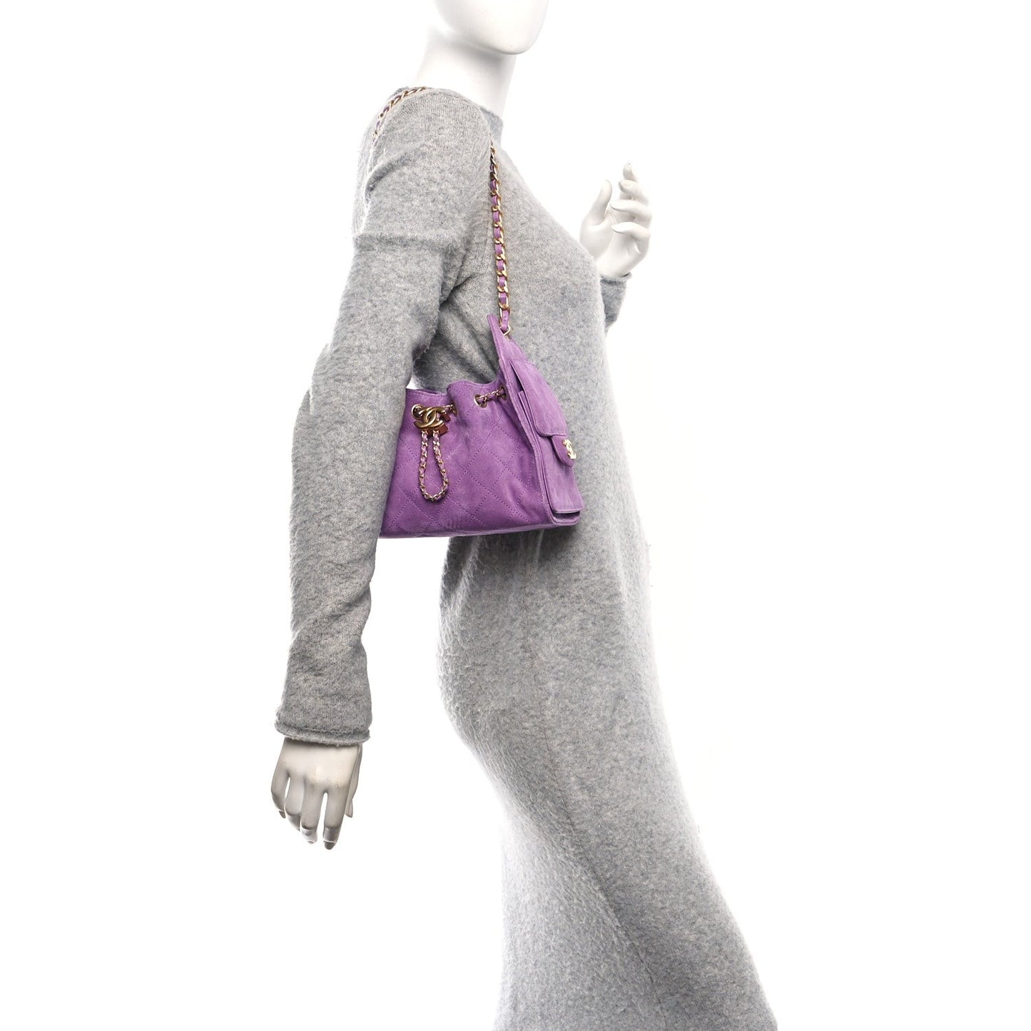 Chanel Suede Quilted Mini 25 Handbag Purple