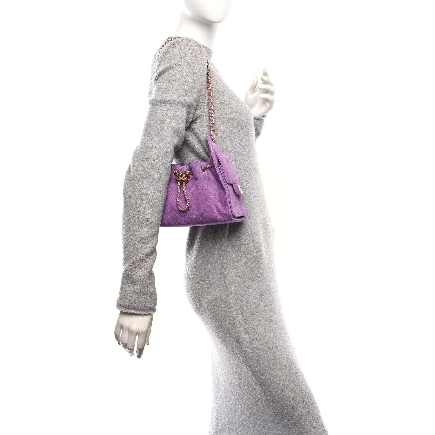 Chanel Suede Quilted Mini 25 Handbag Purple