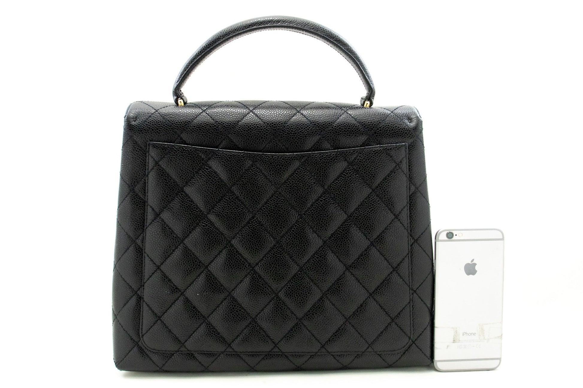 Chanel Caviar Handbag Top Handle Bag Kelly Black New Leather Gold