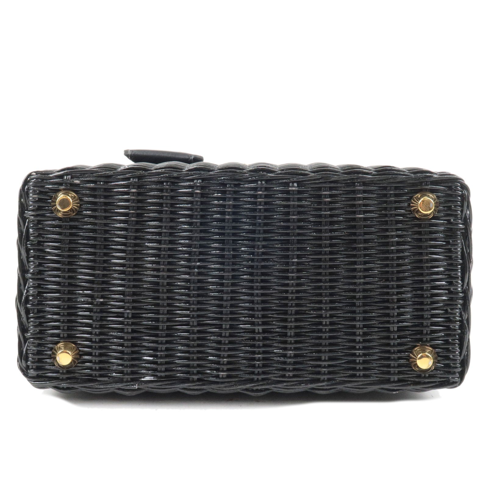 Prada 2Way Bag Hand Bag Canvas Wicker Black Travel Bag