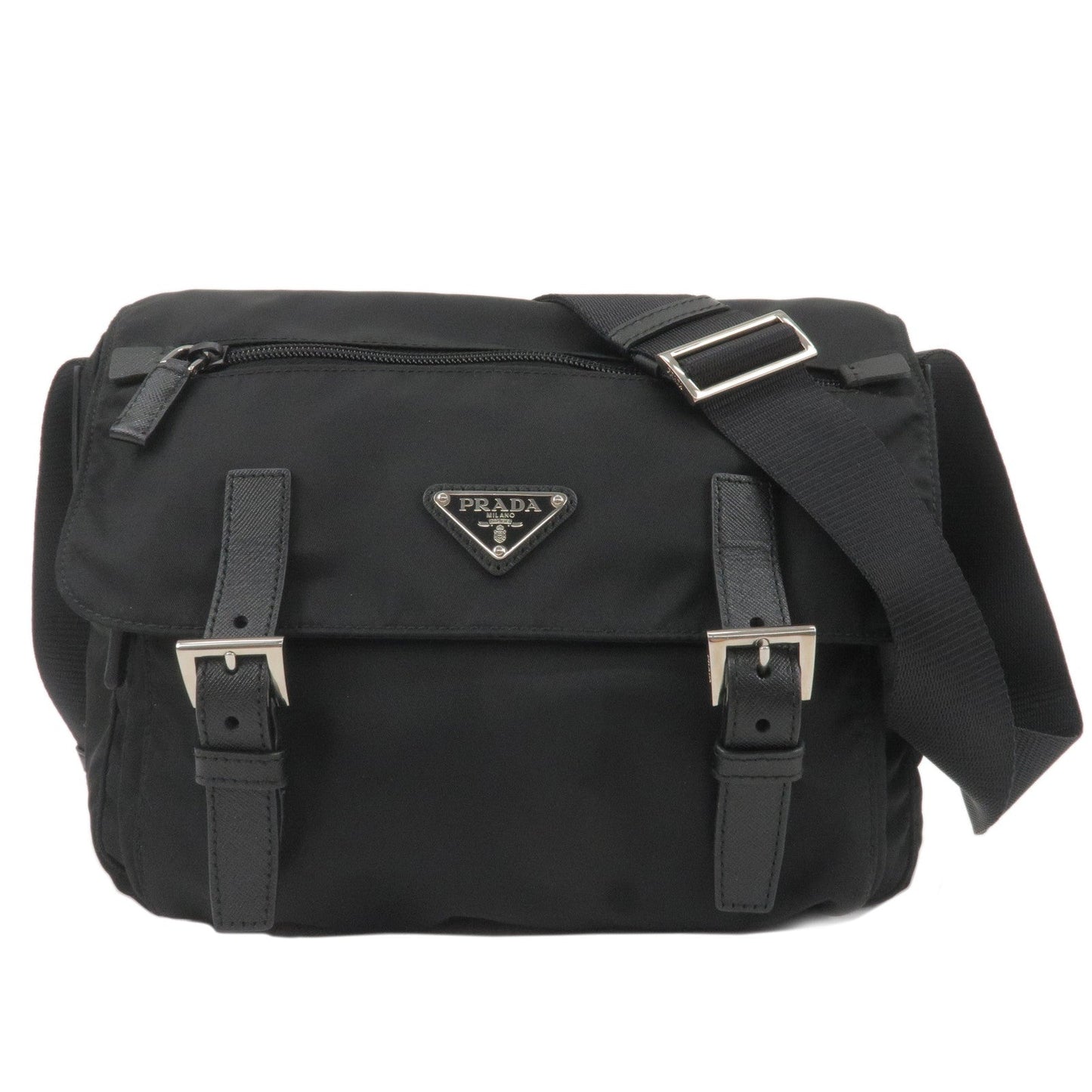 Prada Prada Logo Nylon Leather Crossbody Shoulder Bag Nero Crossbody Bag