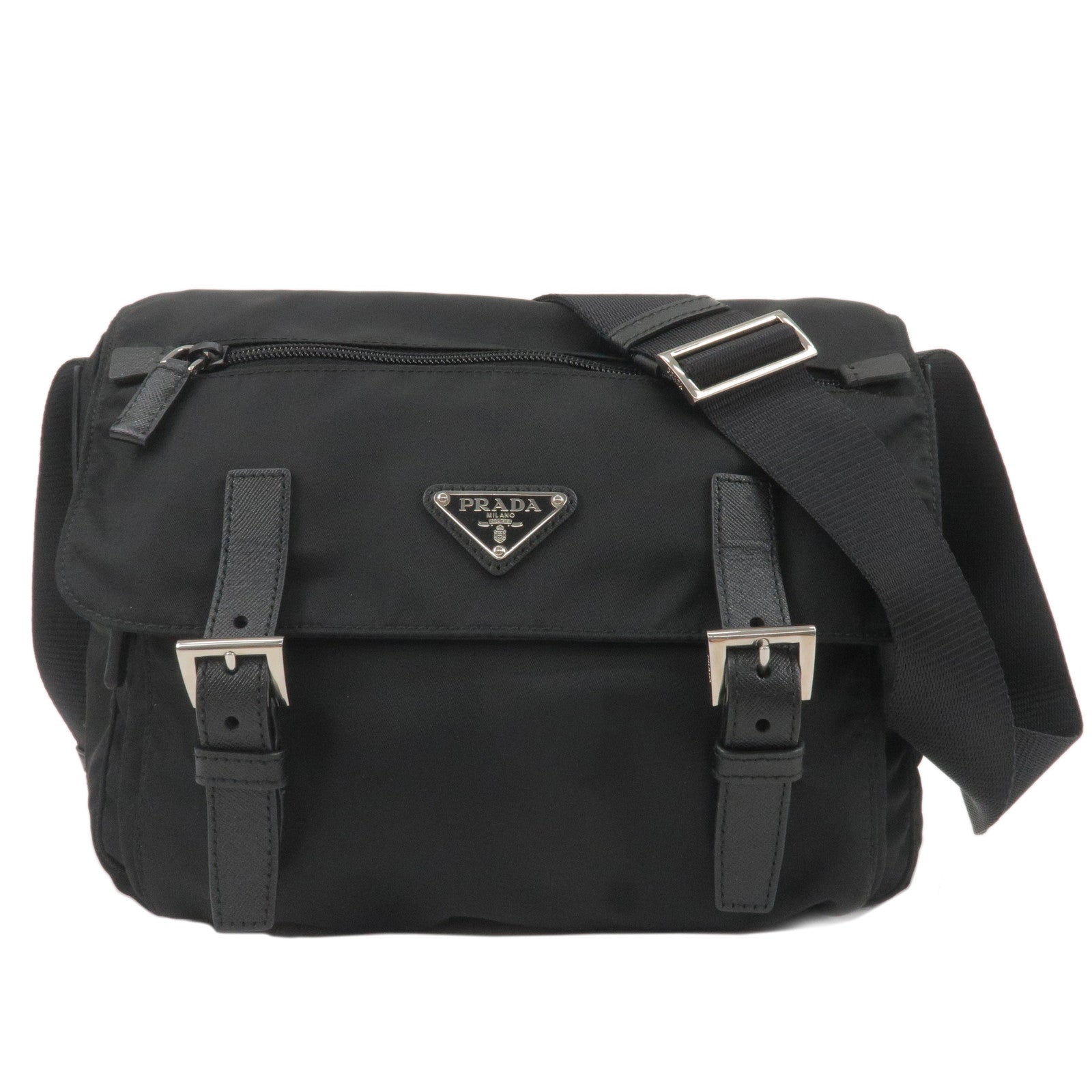 Prada Prada Logo Nylon Leather Crossbody Shoulder Bag Nero Crossbody Bag