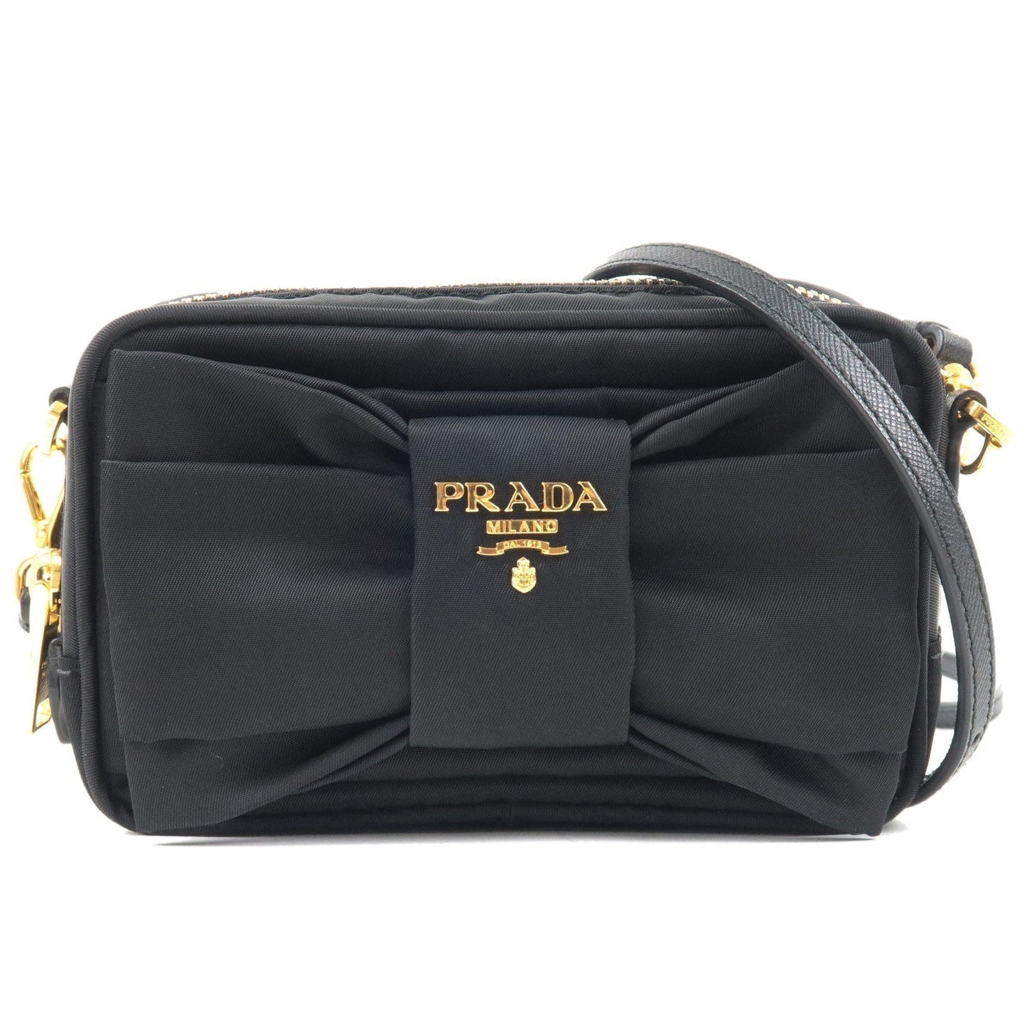 Prada Prada Logo Nylon Leather Ribbon Shoulder Bag Black