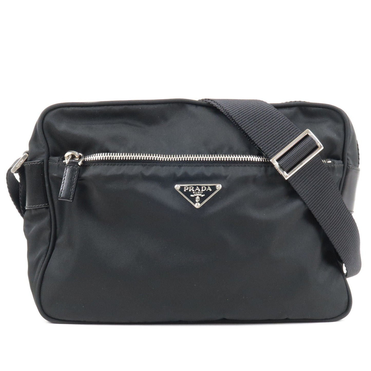 Prada Prada Logo Nylon Leather Crossbody Shoulder Bag Black Crossbody Bag