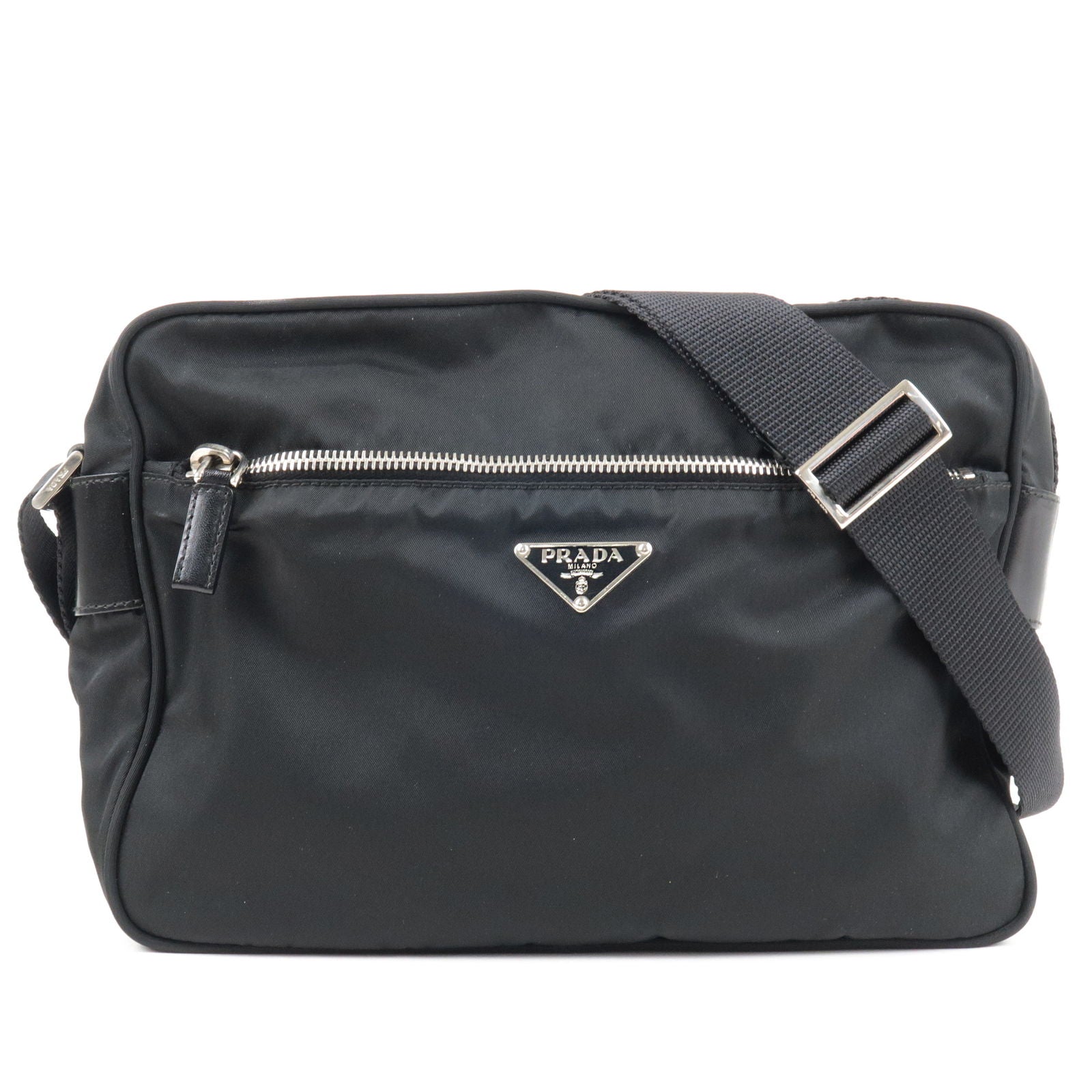 Prada Prada Logo Nylon Leather Crossbody Shoulder Bag Black Crossbody Bag
