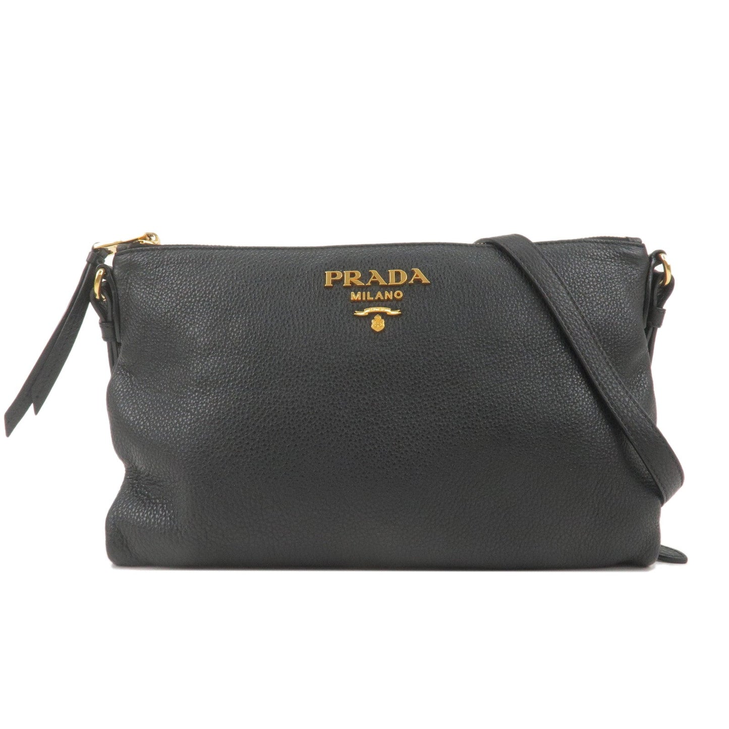 Prada Prada Logo Leather Shoulder Bag Gold Hardware Black Black 36168 1