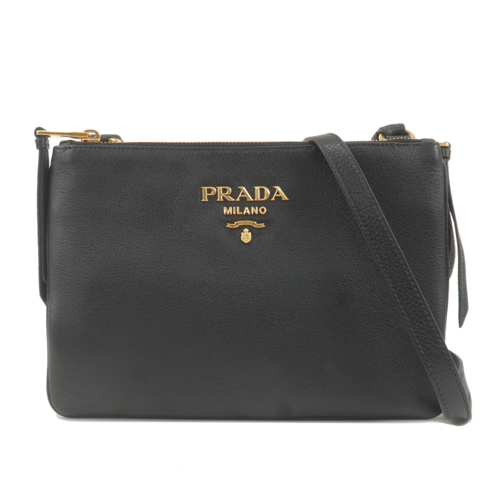 Prada Prada Logo Leather Shoulder Bag Gold Hardware Black