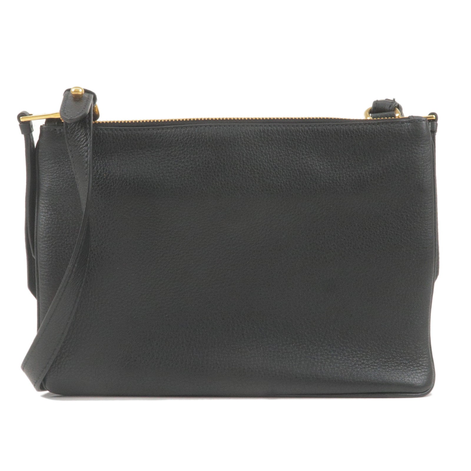 Prada Prada Logo Leather Shoulder Bag Gold Hardware Black