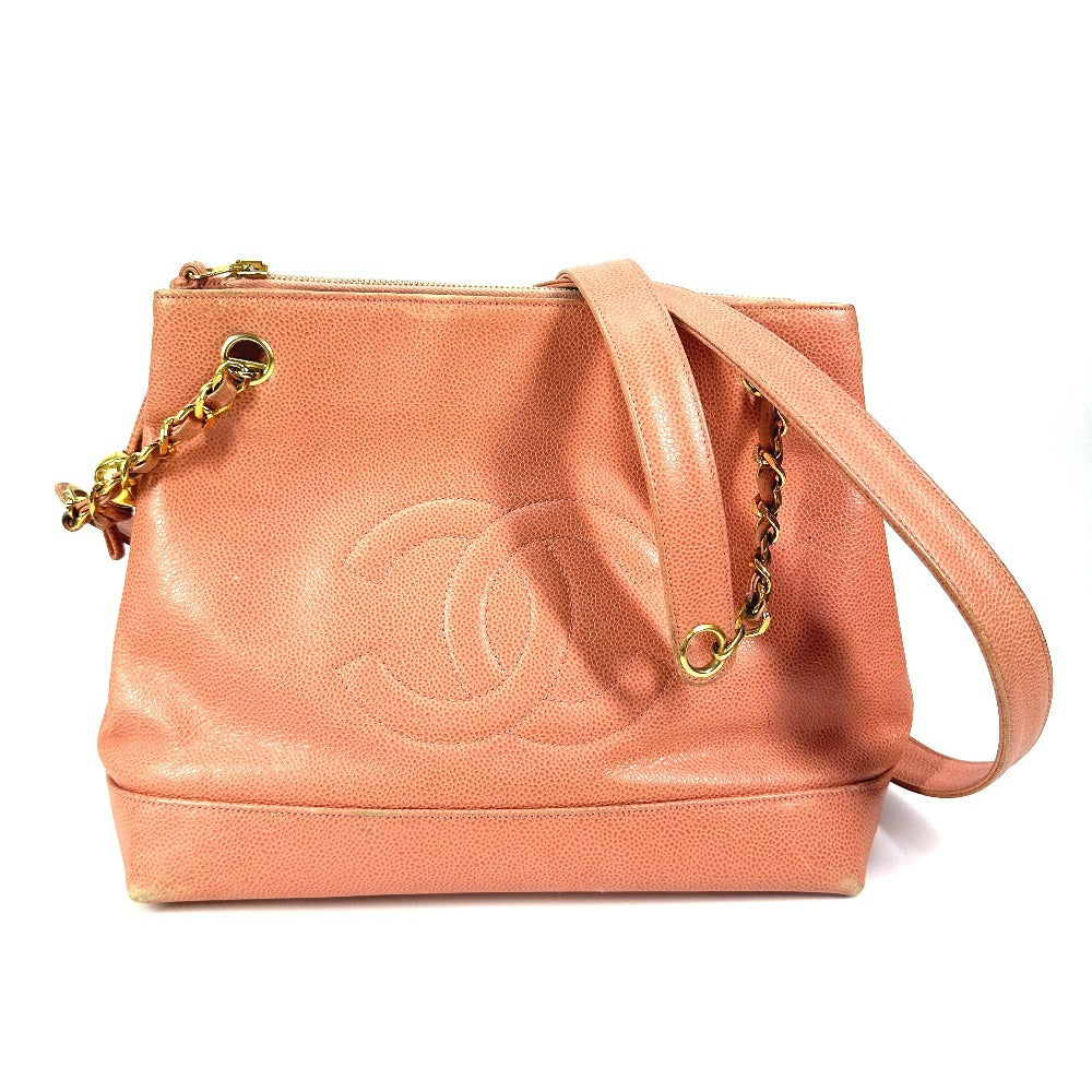 Chanel Caviar skin CC COCO Mark WChain Pink Shoulder Bag