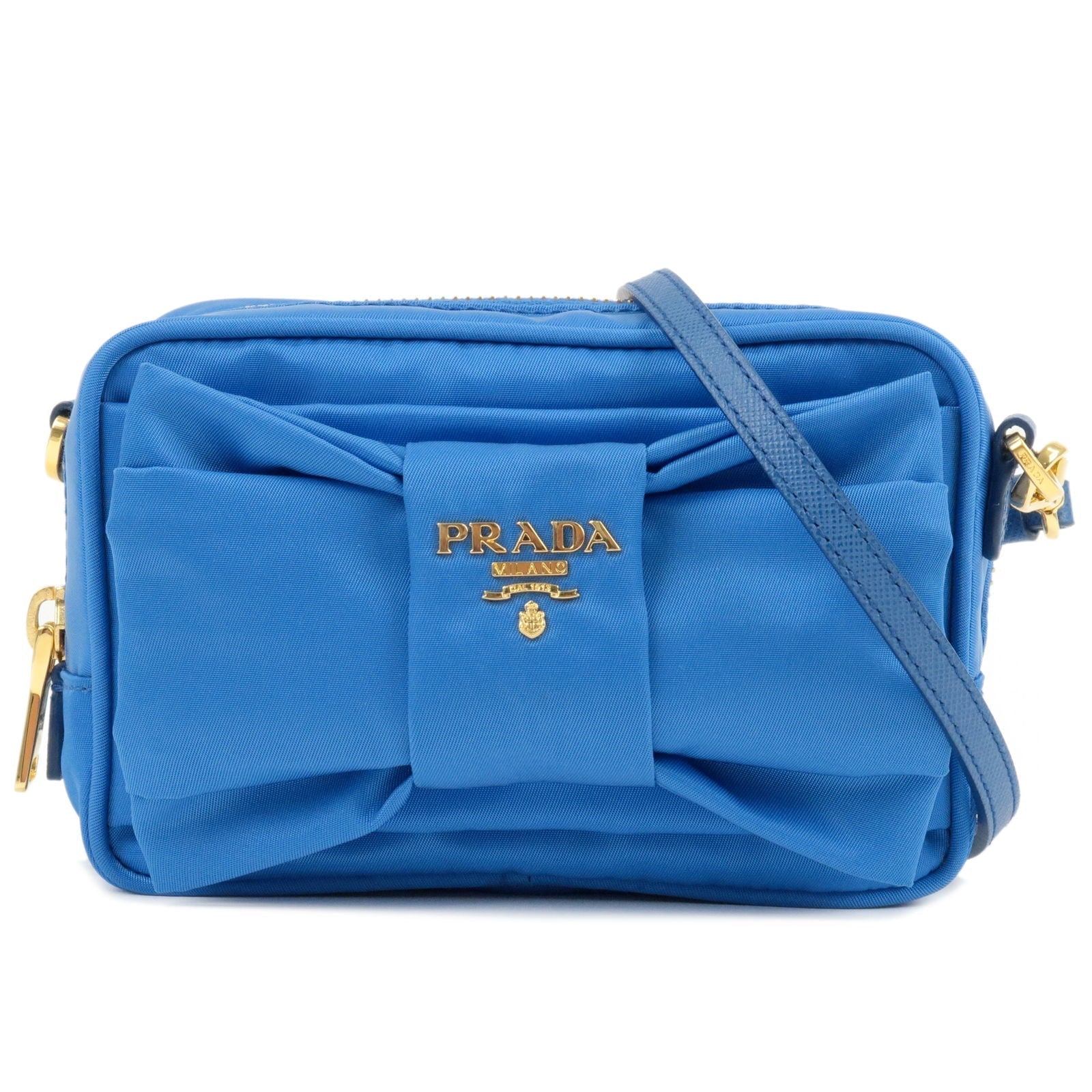 Prada Prada Logo Nylon Leather Ribbon Shoulder Bag Blue