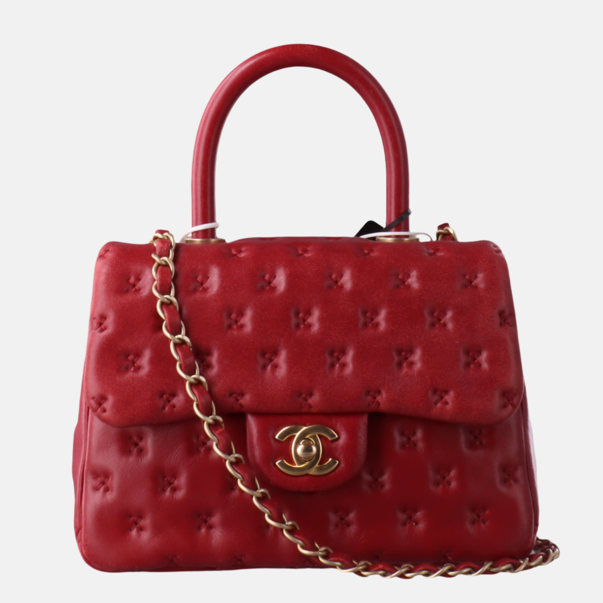 Chanel Paris-Rome Cross Stitch Coco Handle Lambskin Red Crossbody Bag