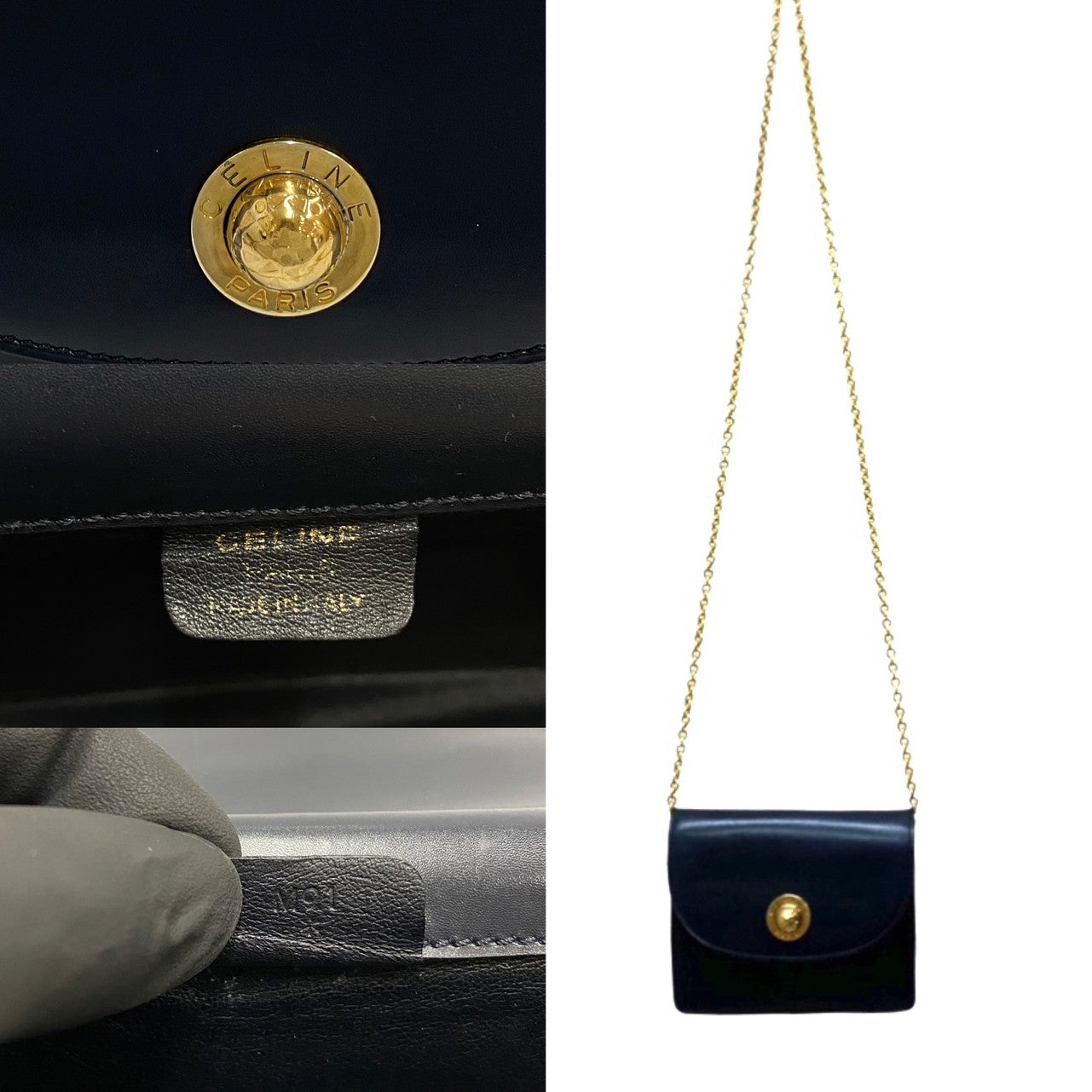 Shoulder Bag Calfskin, Navy Star Ball Metal Leather