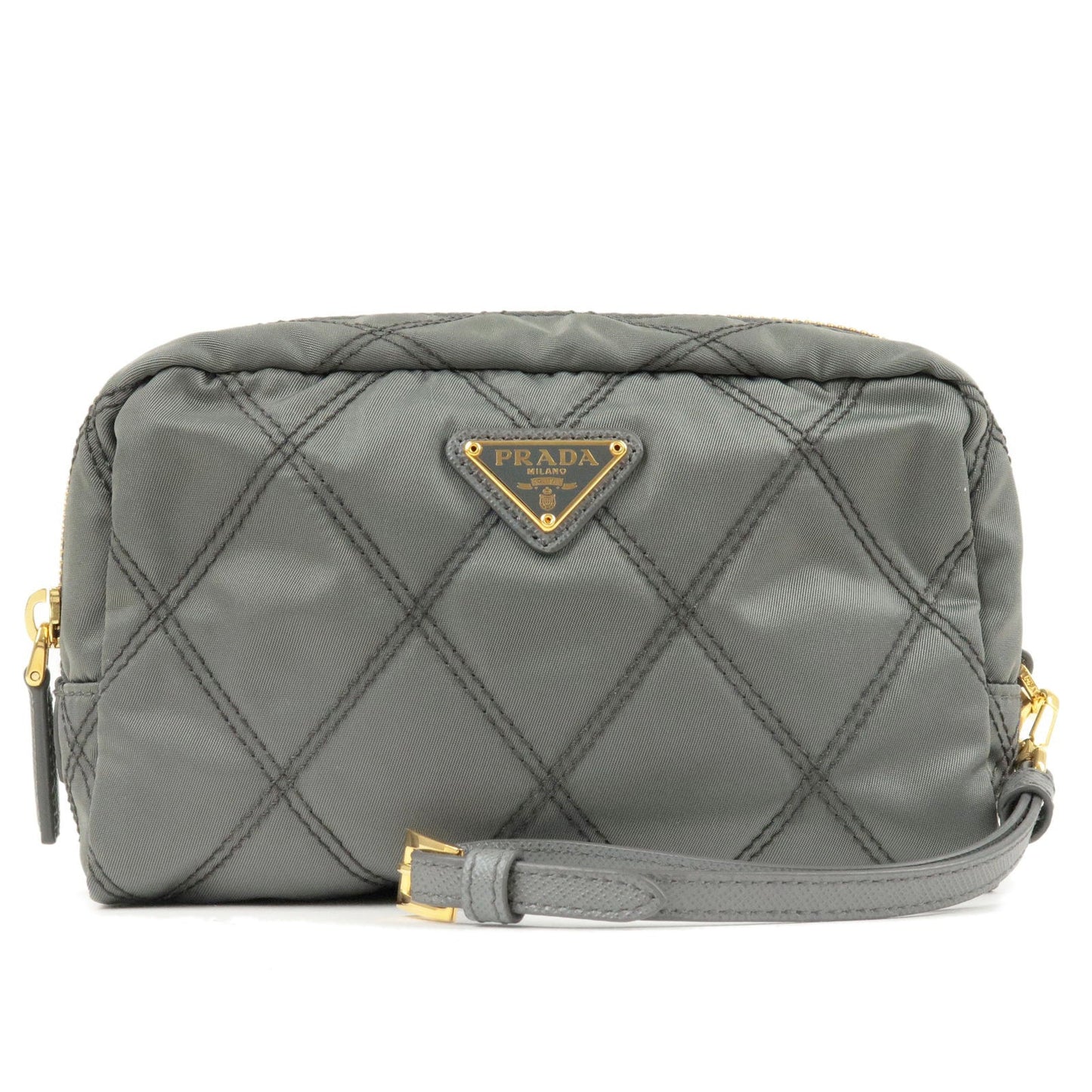 Prada Prada Nylon Leather Quilting Pouch Clutch Bag Gray