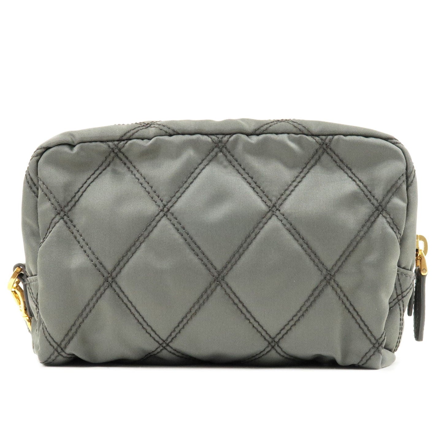 Prada Prada Nylon Leather Quilting Pouch Clutch Bag Gray