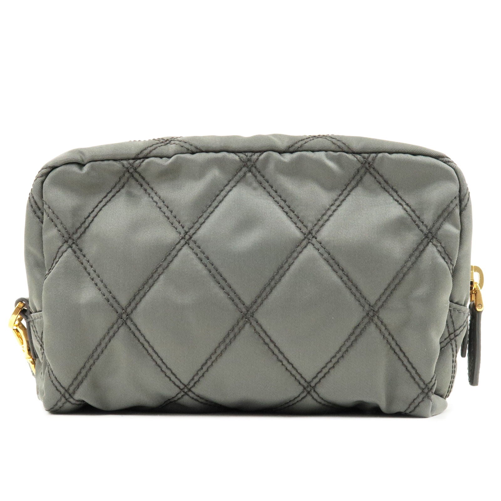 Prada Prada Nylon Leather Quilting Pouch Clutch Bag Gray