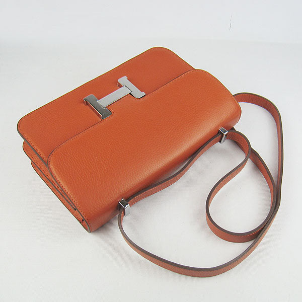 Hermes Luxury Calf Message Bag H Orange Leather Silver Travel Bag