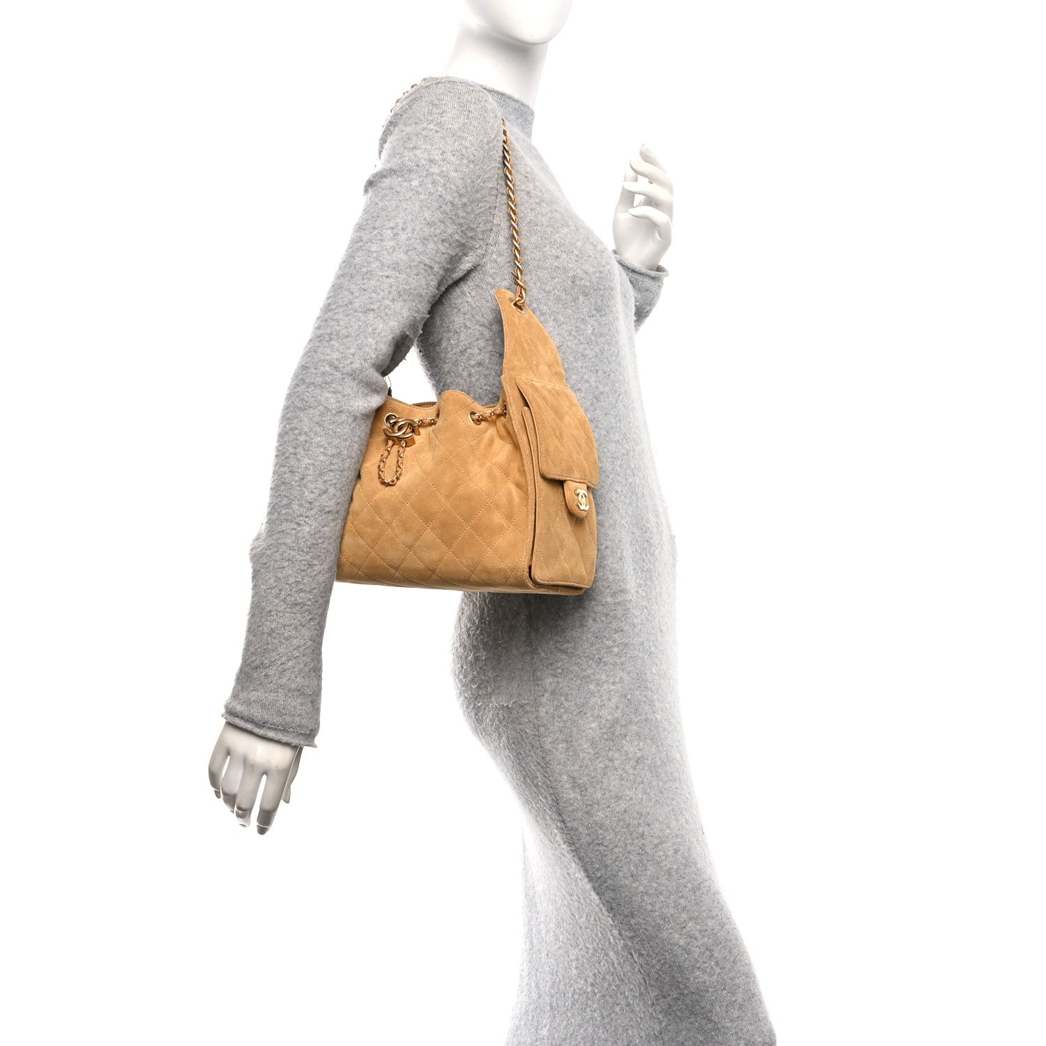Chanel Suede Quilted Small 25 Handbag Beige