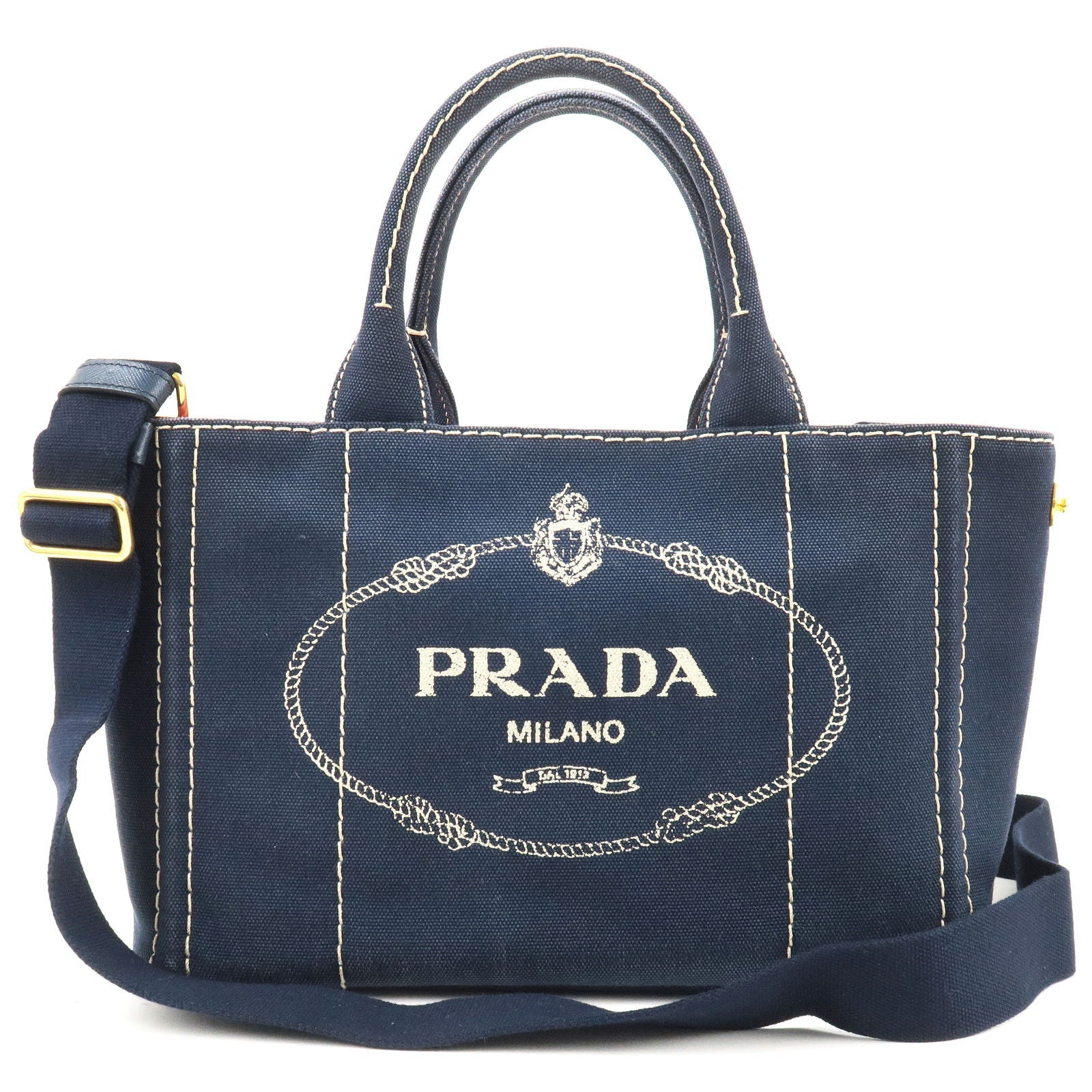 Prada Prada Canapa Mini Canvas 2Way Tote Bag Baltico