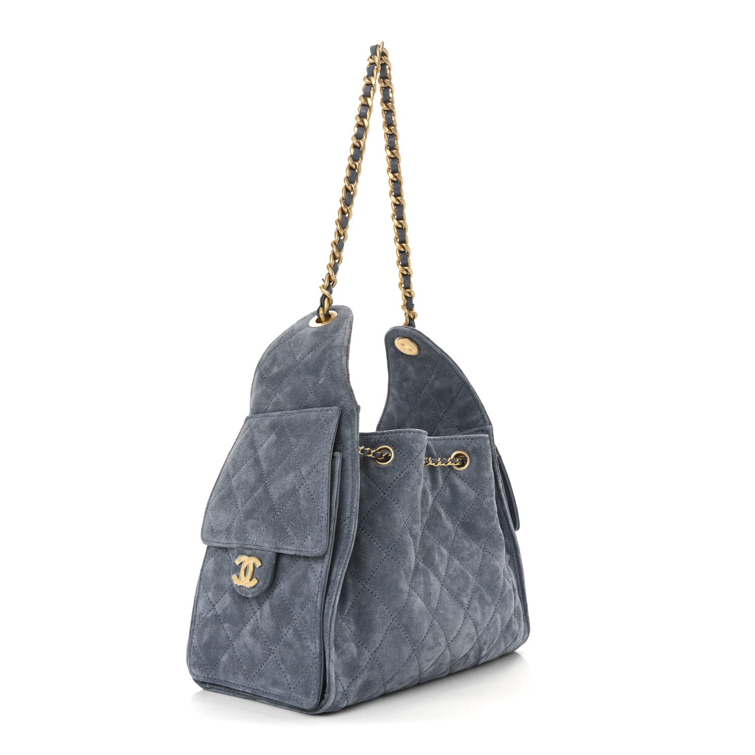 Chanel Suede Quilted Small 25 Handbag Blue
