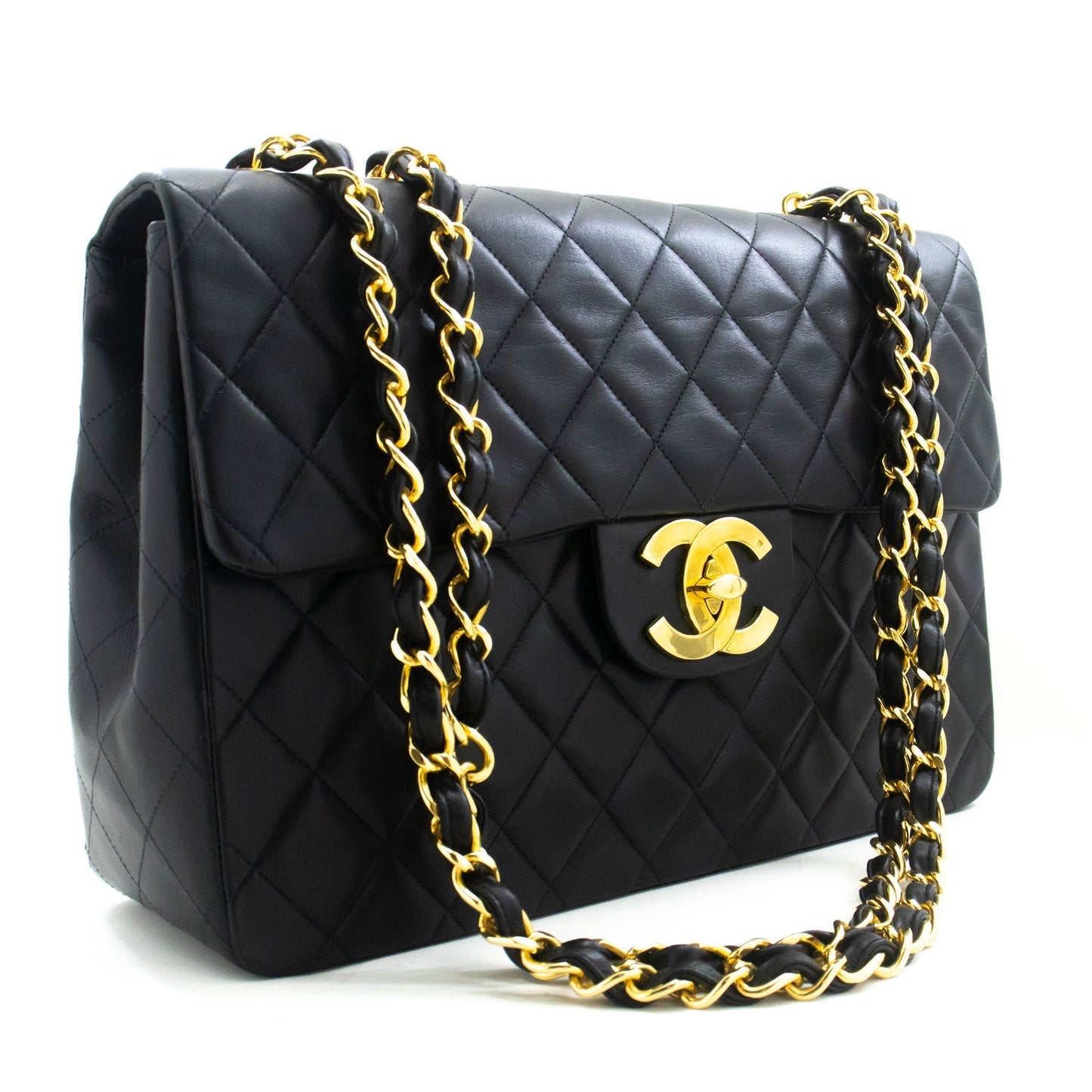 Chanel Classic Large " New Chain Shoulder Bag Black Lambskin