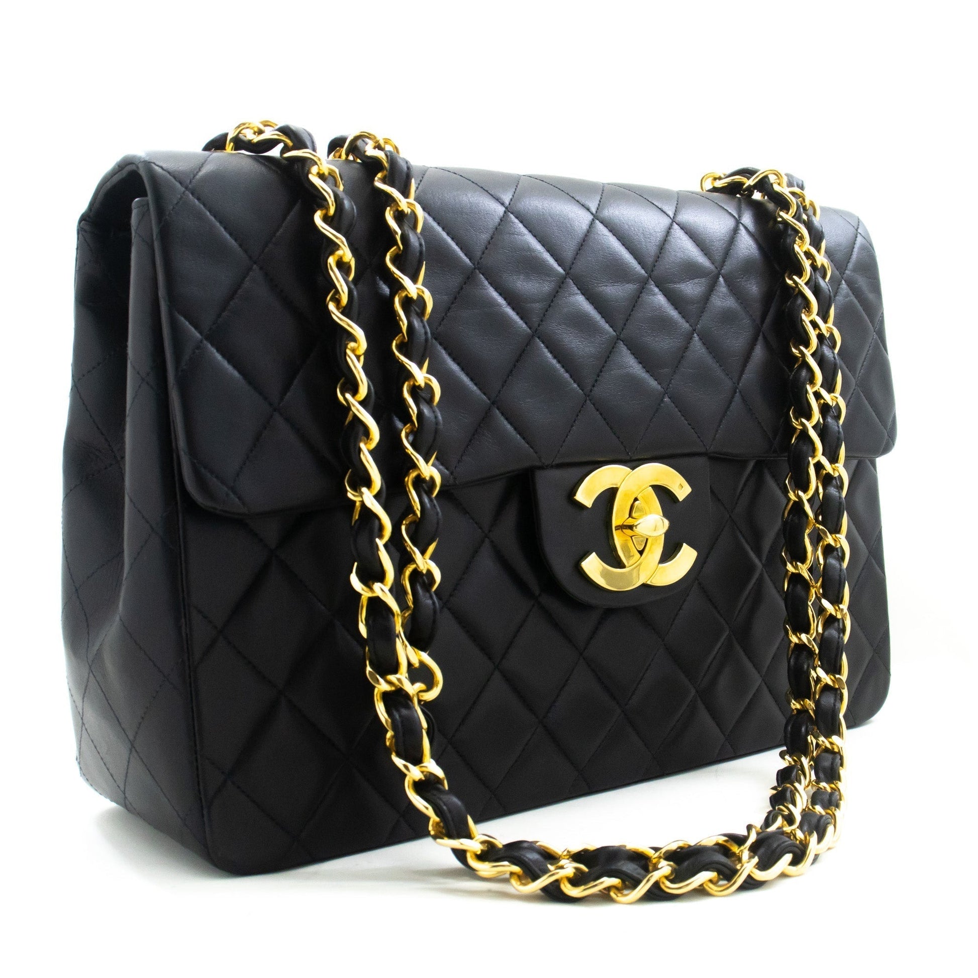 Chanel Classic Large " New Chain Shoulder Bag Black Lambskin