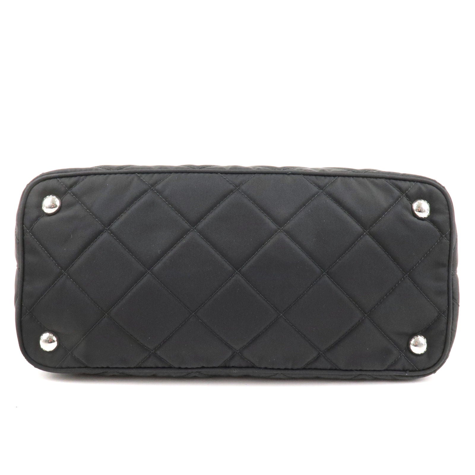 Prada Prada Nylon Leather Quilting Chain Tote Bag Nero