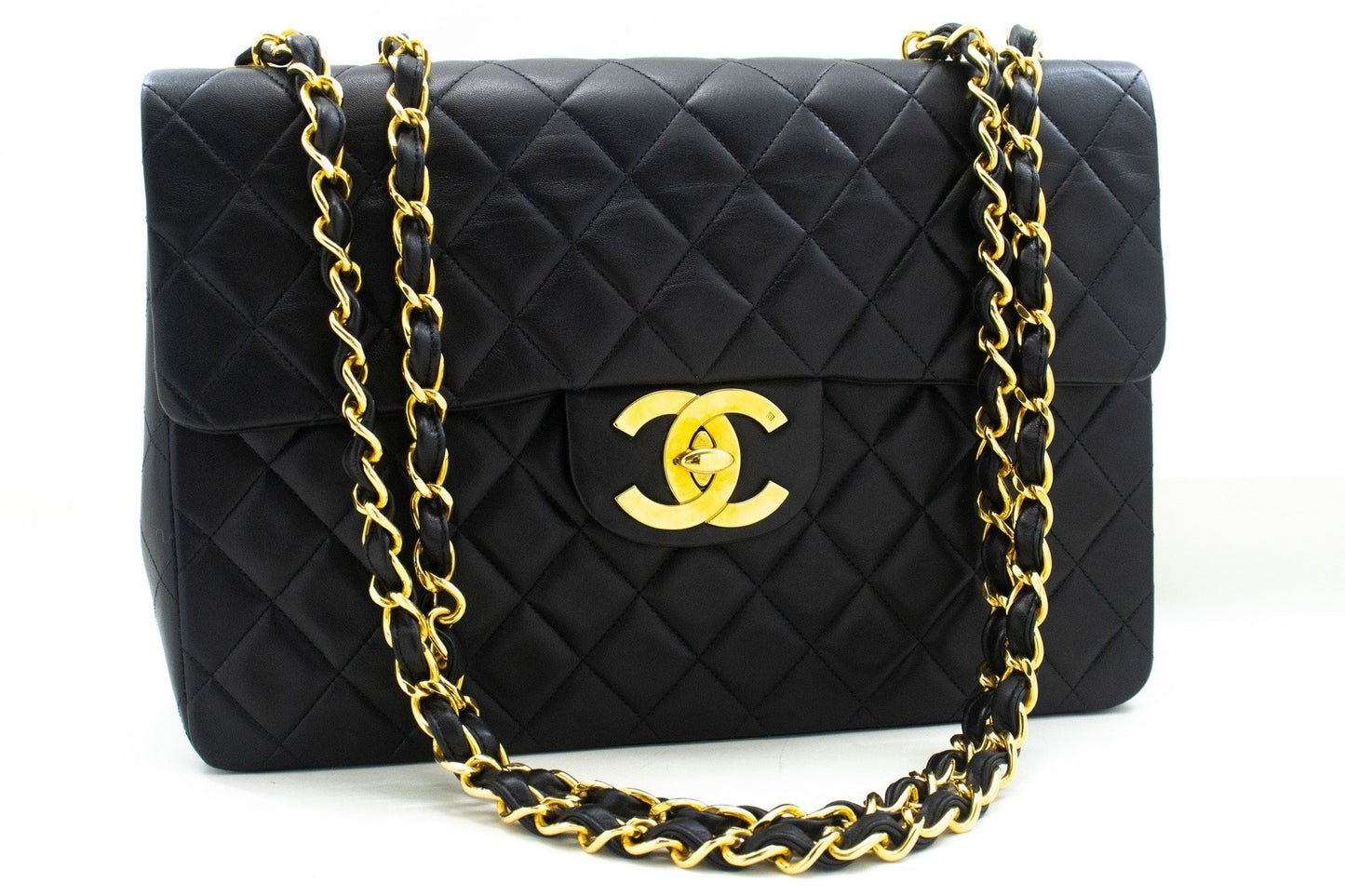 Chanel Classic Large " New Chain Shoulder Bag Black Lambskin