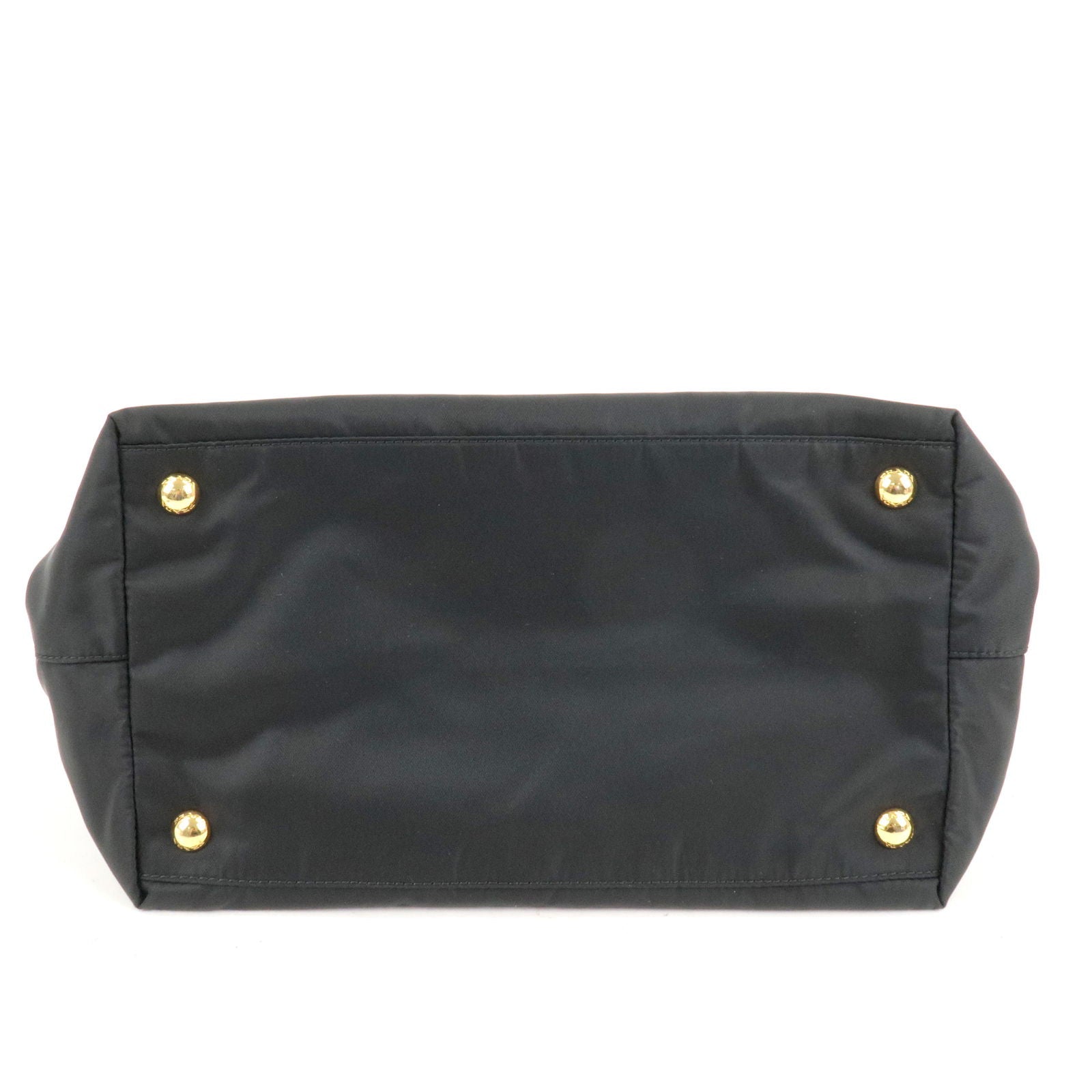 Prada Prada Logo Nylon Leather Ribbon Tote Bag Black