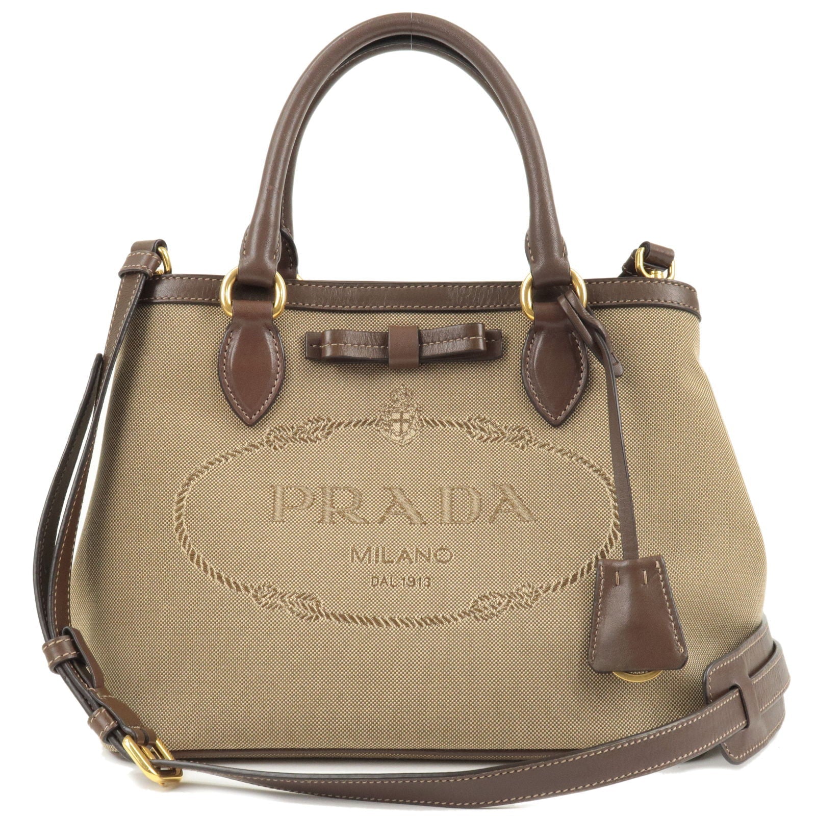 Prada Prada Logo Jacquard Leather 2Way Bag Hand Bag Travel Bag 1Ba579 36459 3
