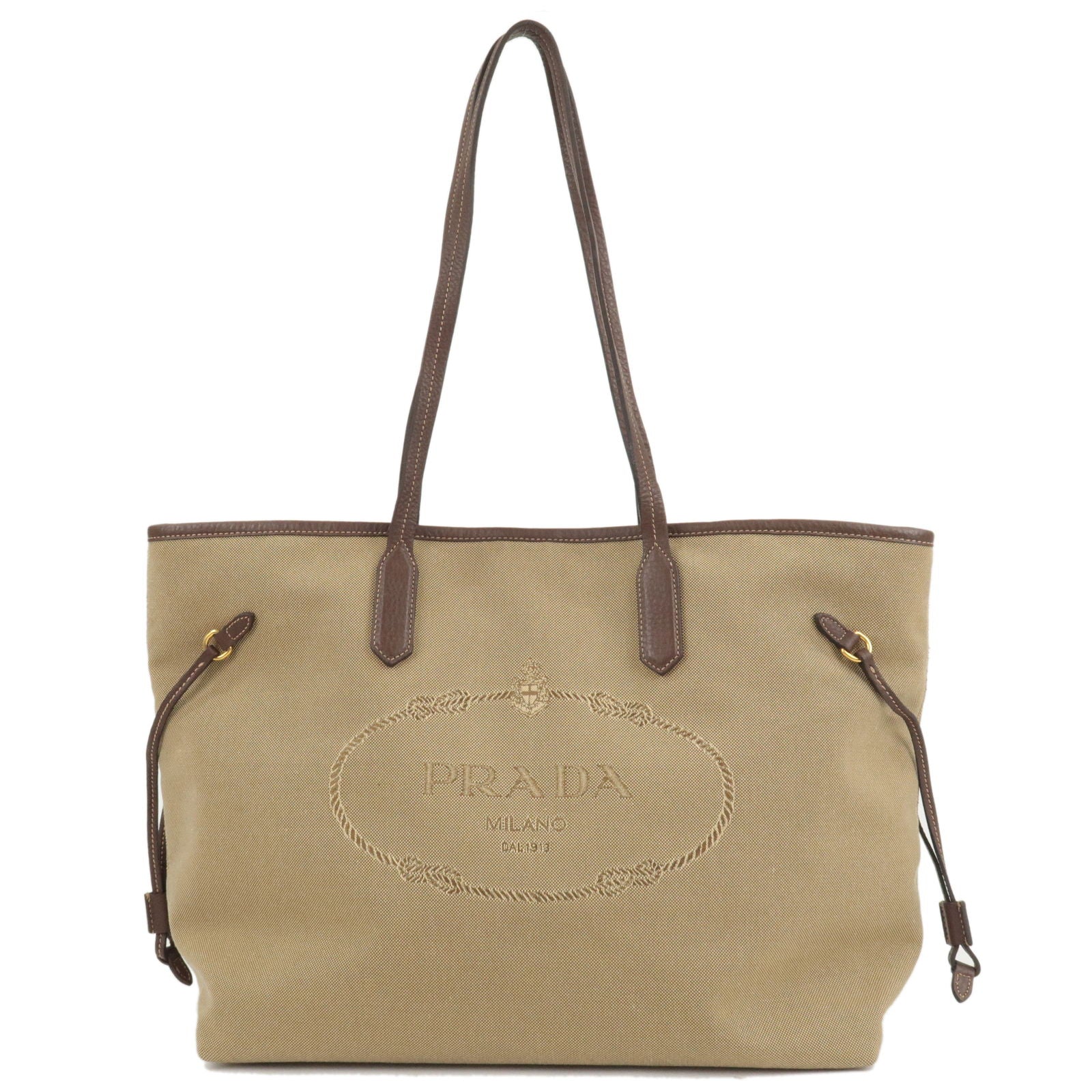 Prada Prada Logo Jacquard Leather Tote Bag Hand Bag