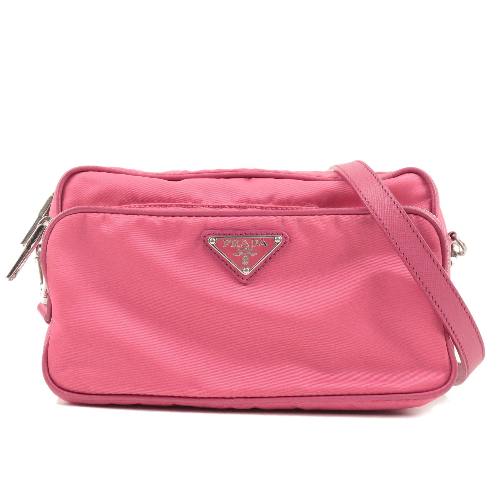 Prada Prada Logo Nylon Leather Crossbody Shoulder Bag Fuxia Crossbody Bag