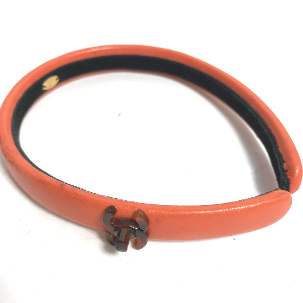 Chanel hair Headband Hairband CC COCO Mark Orange Leather Handbag