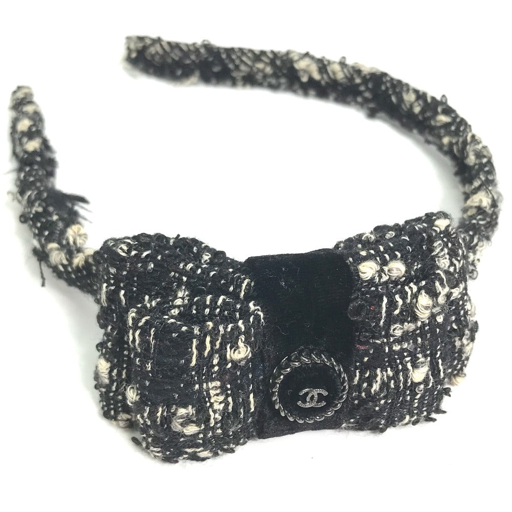 Chanel hair tweed Ribbon Ribon Black Handbag
