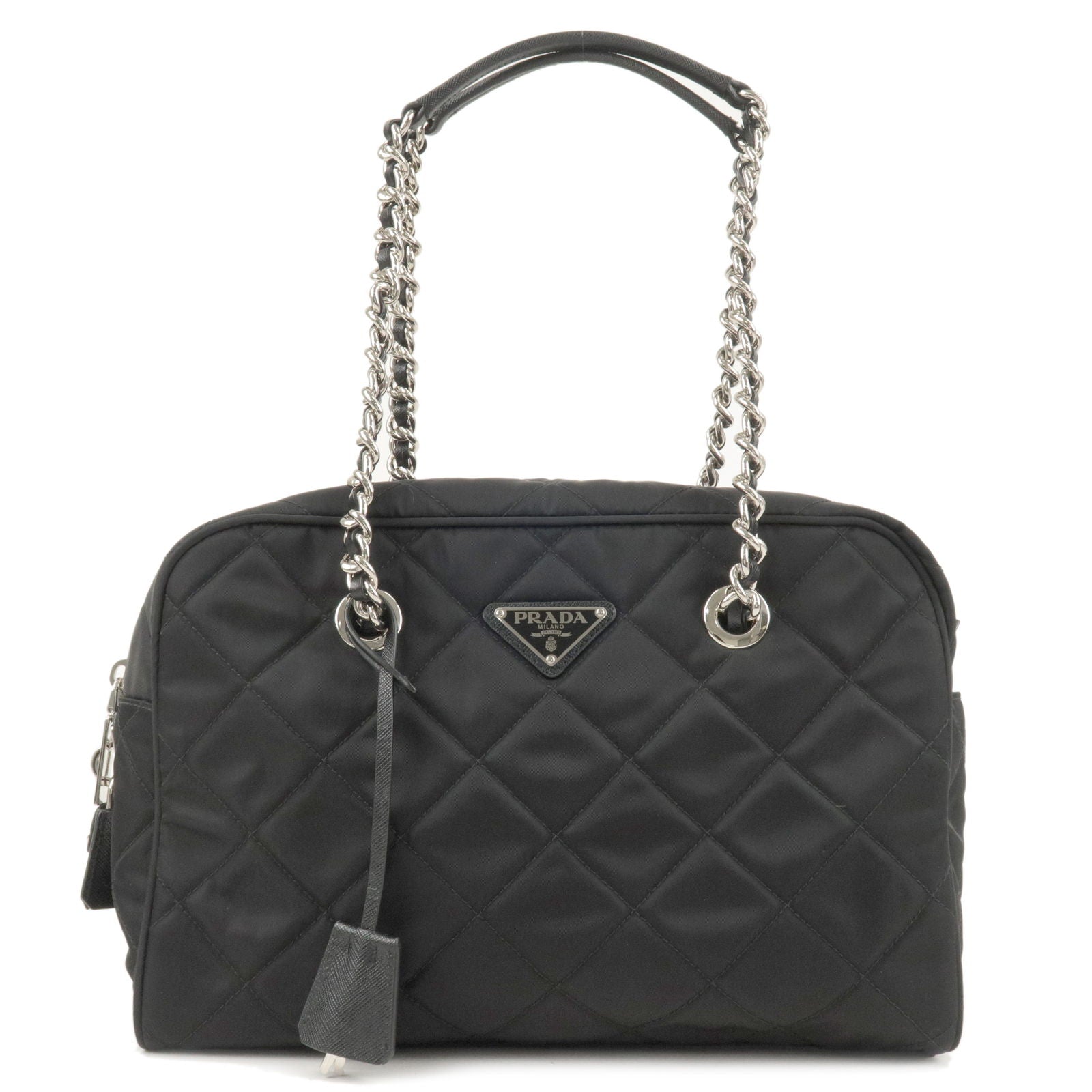 Prada Prada Nylon Leather Quilting Chain Shoulder Bag Black