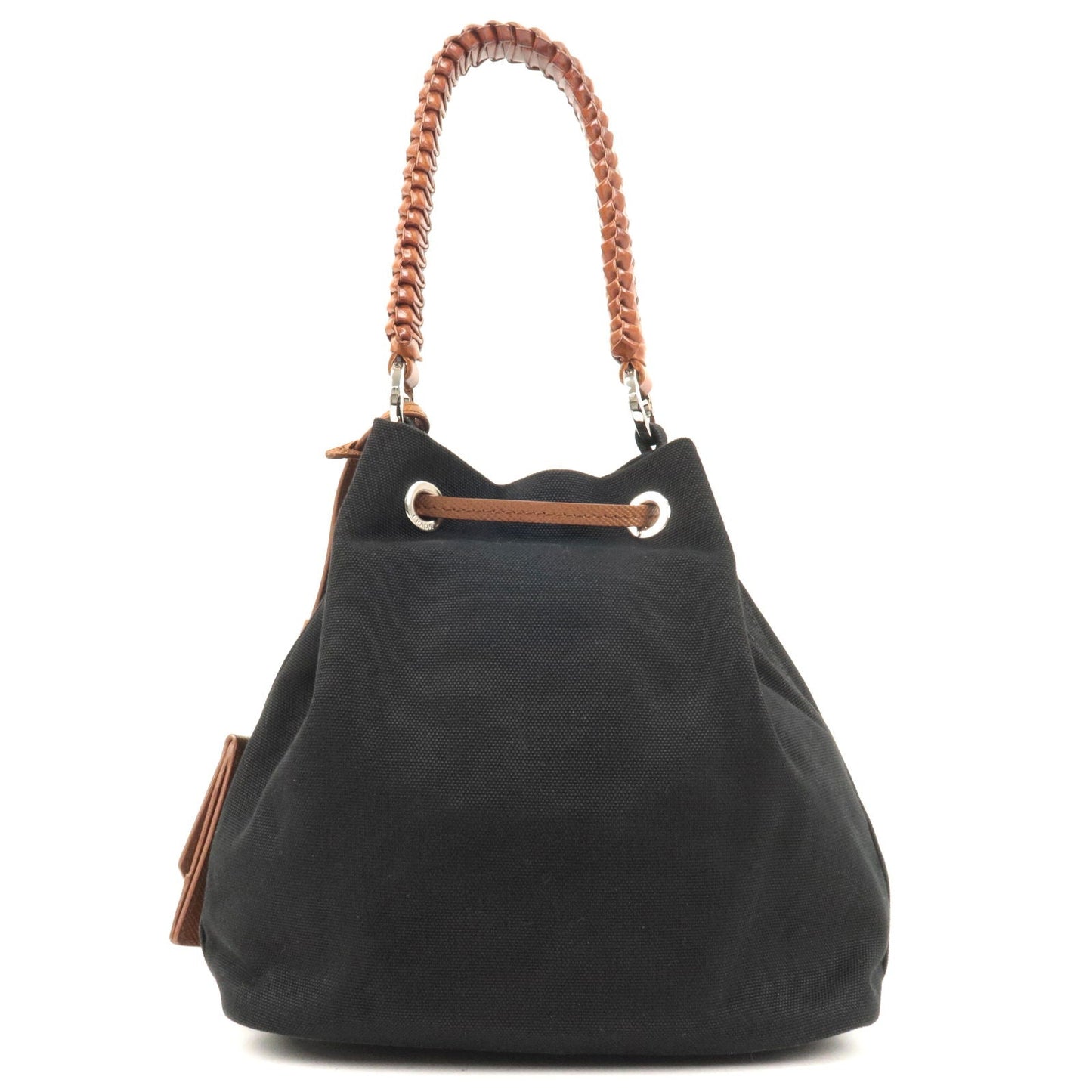 Prada Prada Canvas Leather Bucket Shoulder Bag Black 1Be032