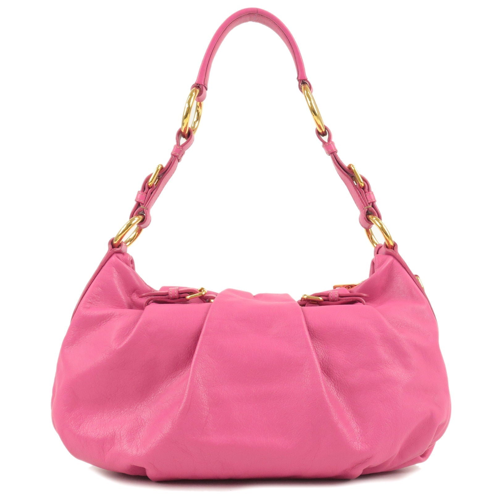 Prada Prada Logo Leather Shoulder Bag Fuxia Pink Gold