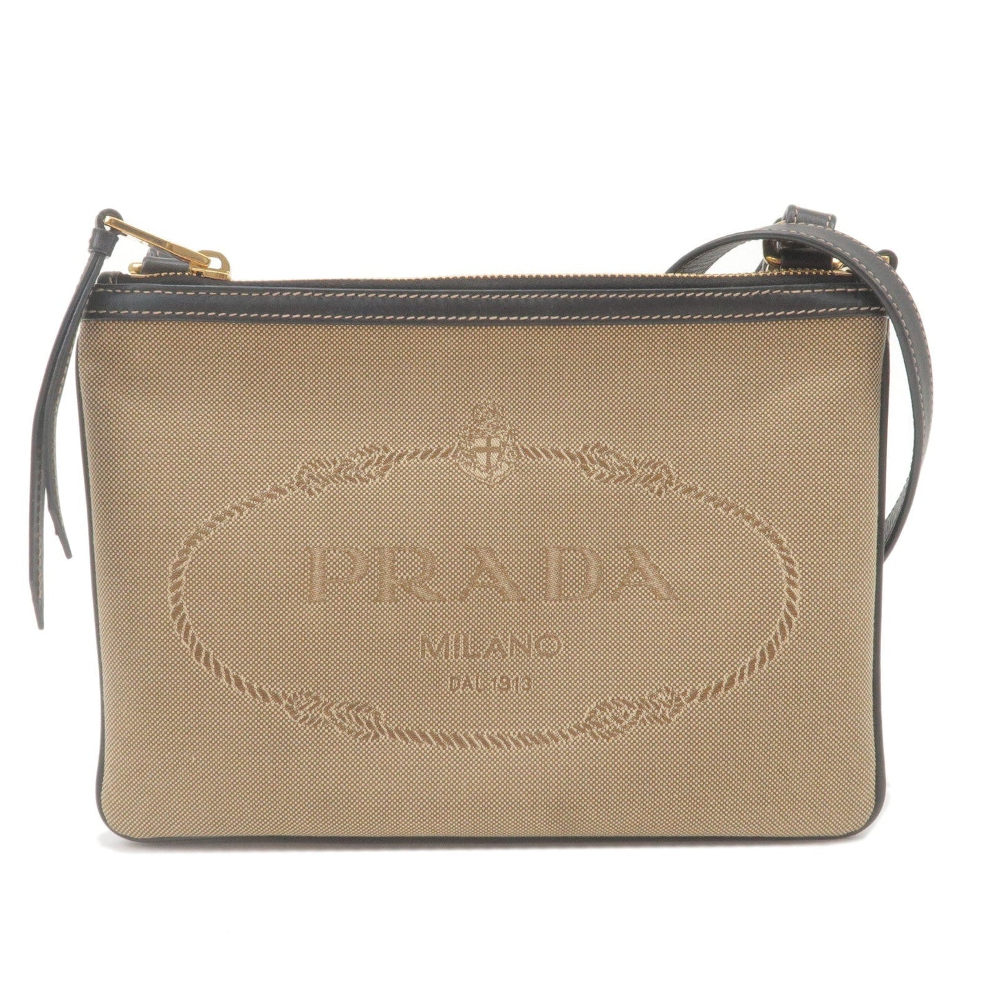 Prada Prada Logo Jacquard Leather Shoulder Bag Beige Black