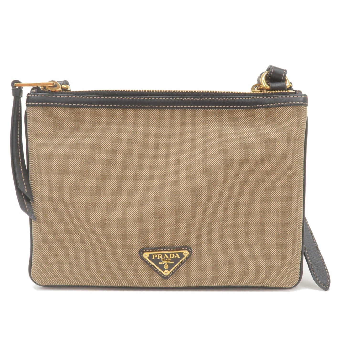 Prada Prada Logo Jacquard Leather Shoulder Bag Beige Black
